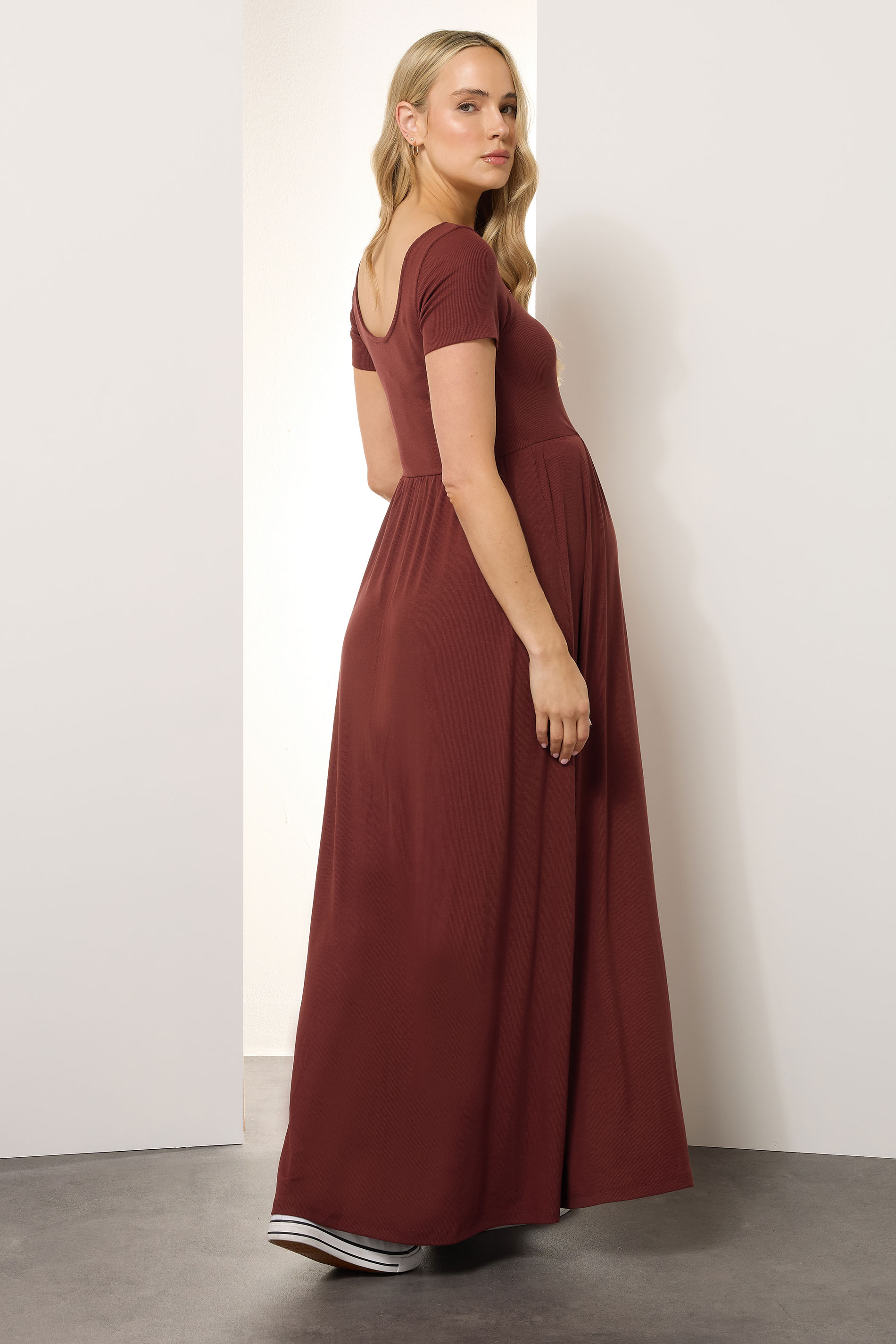LTS Tall Maternity Rust Brown Ribbed Button Maxi Dress | Long Tall Sally 4