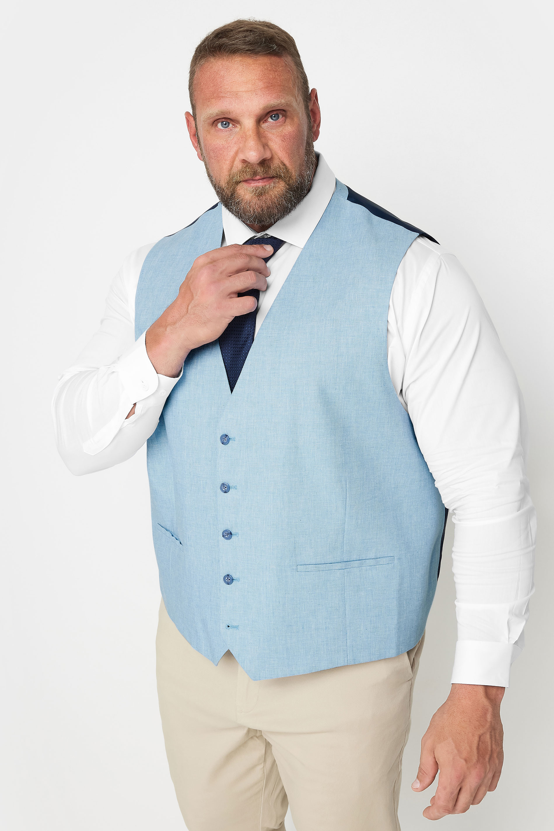 BadRhino Tailoring Big & Tall Light Blue Linen Suit Waistcoat | BadRhino 3