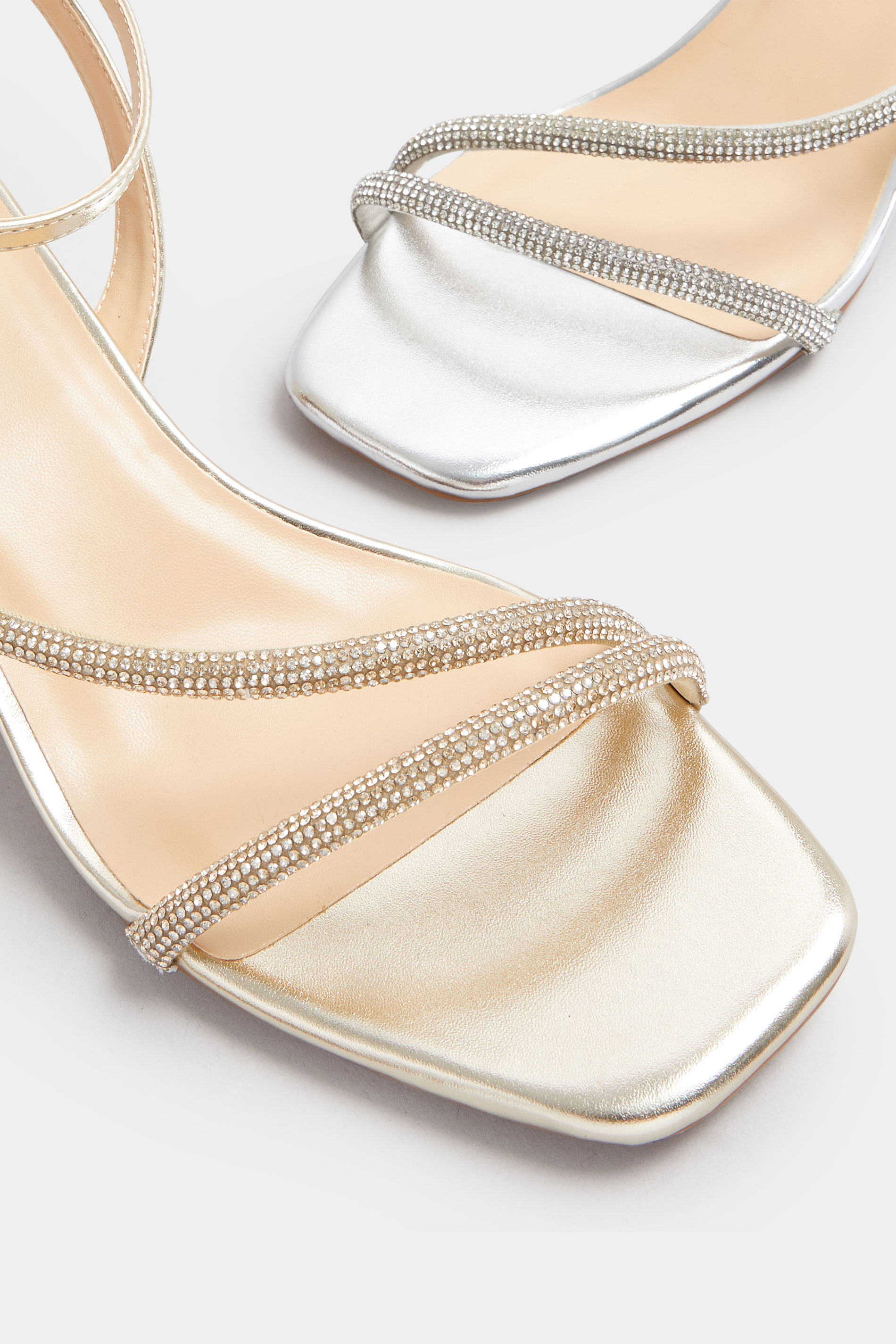 Gold Diamante Block Heel Sandals In Extra Wide EEE Fit | Yours Clothing 7