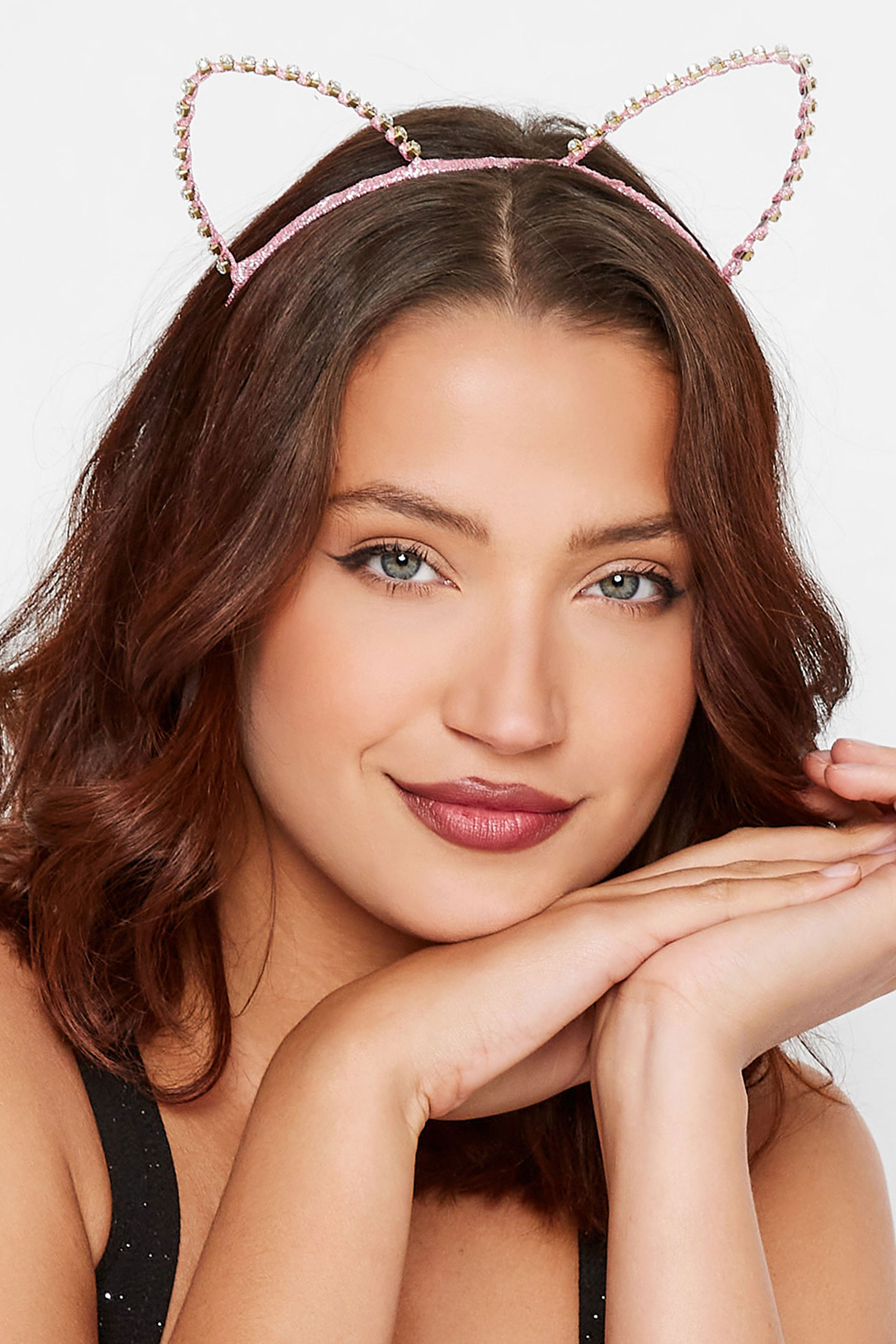 Plus Size Pink Diamante Cat Ear Headband | Yours Clothing 1