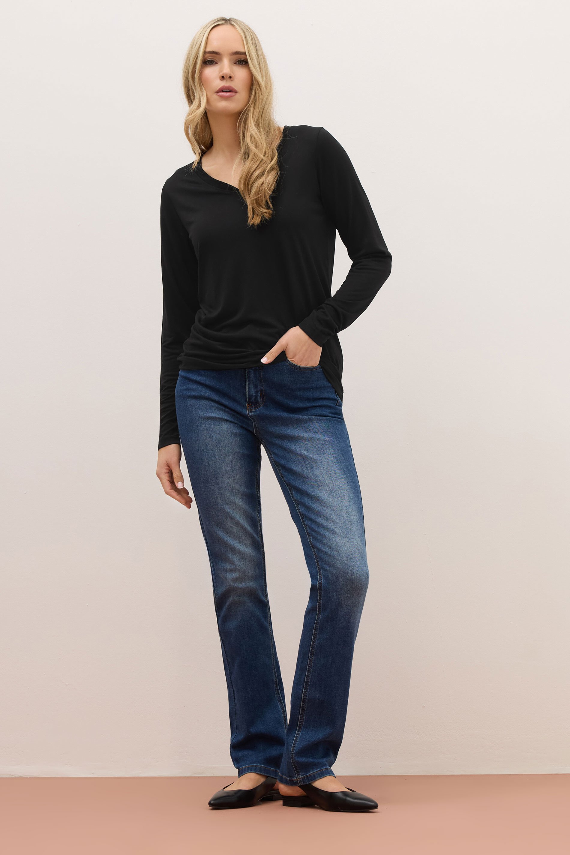 LTS PREMIUM Tall Black Long Sleeve V-Neck Top | Long Tall Sally 2
