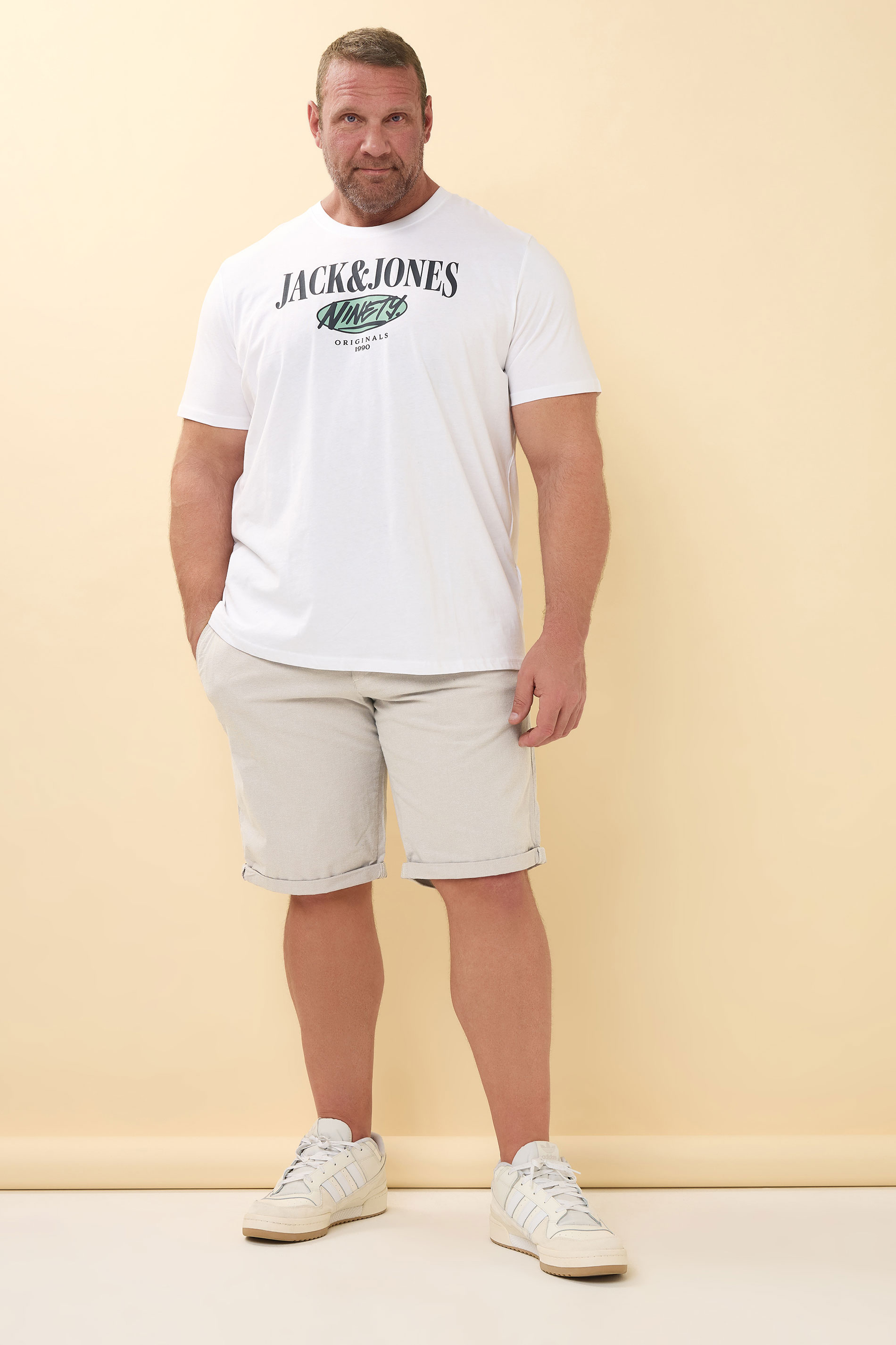 JACK & JONES Big & Tall Moonbeam White Chino Shorts | BadRhino 3