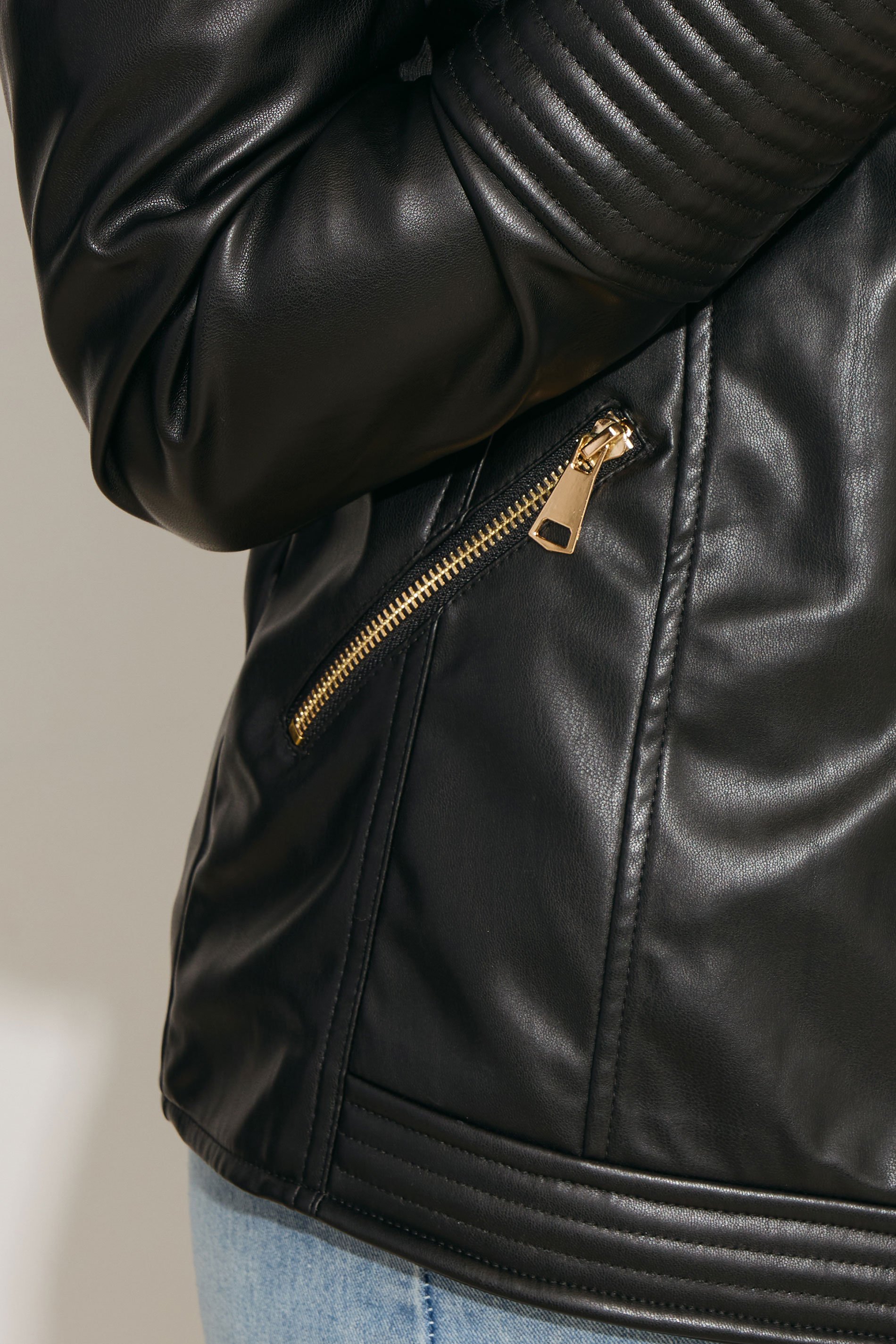 LTS Tall Black Faux Leather Biker Jacket | Long Tall Sally 4