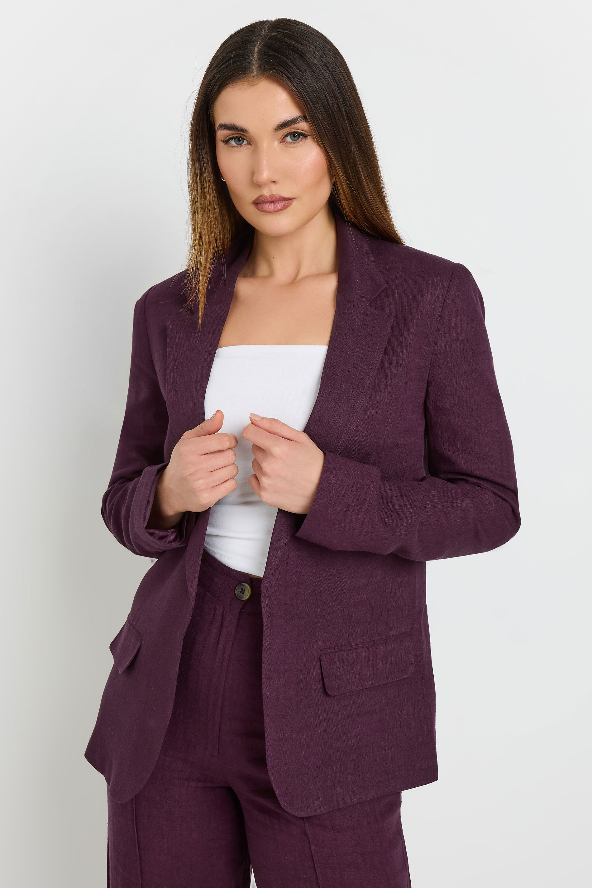 LTS Tall Dark Purple Linen Tailored Blazer | Long Tall Sally 3