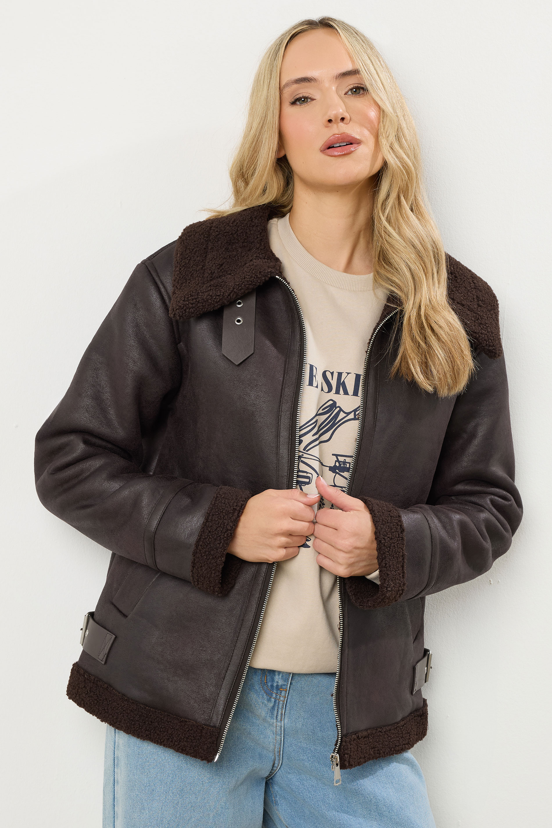 LTS Tall Chocolate Brown Aviator Jacket | Long Tall Sally 3