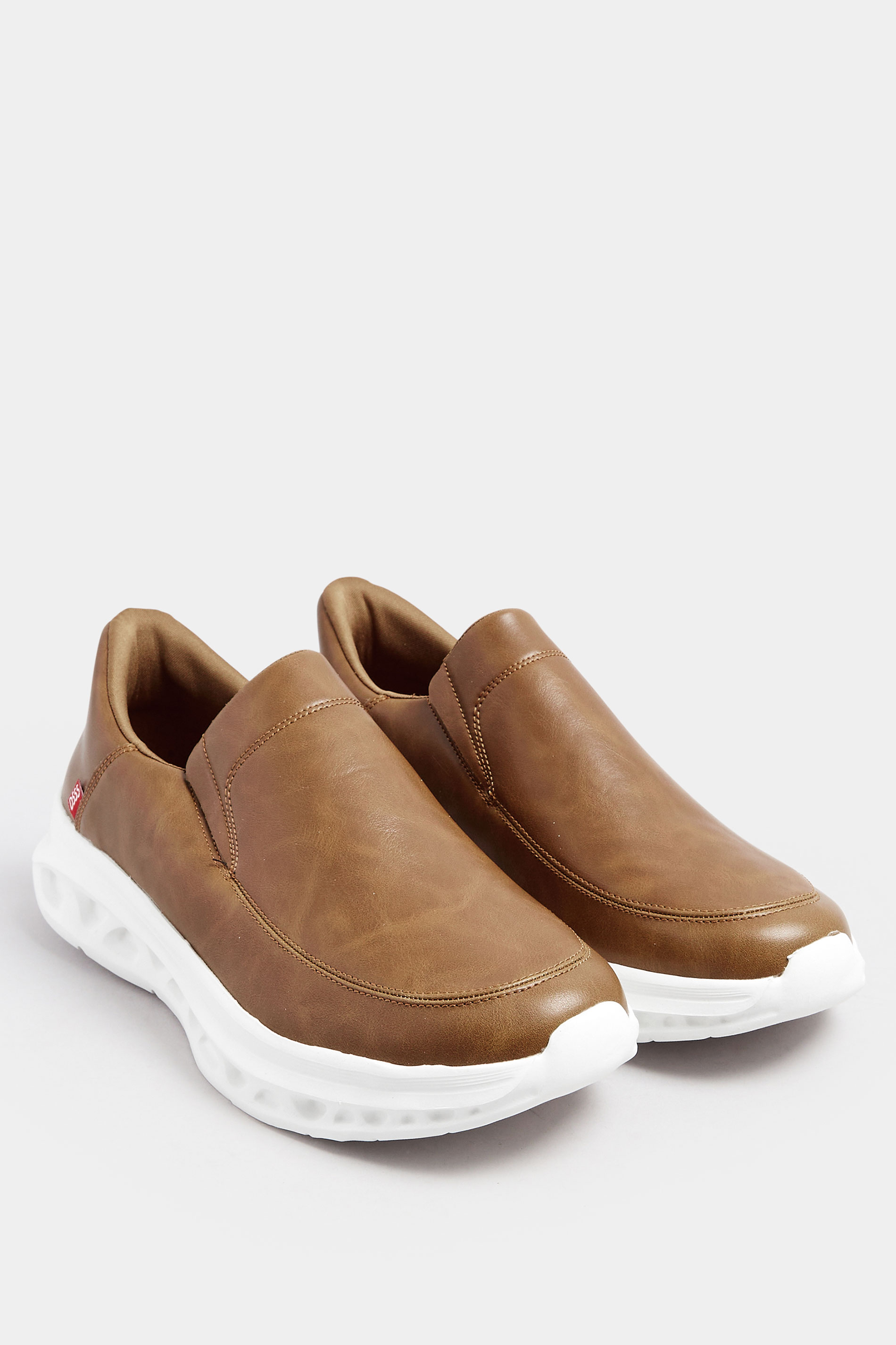 D555 Tan Faux Leather Slip On Shoes | BadRhino 2