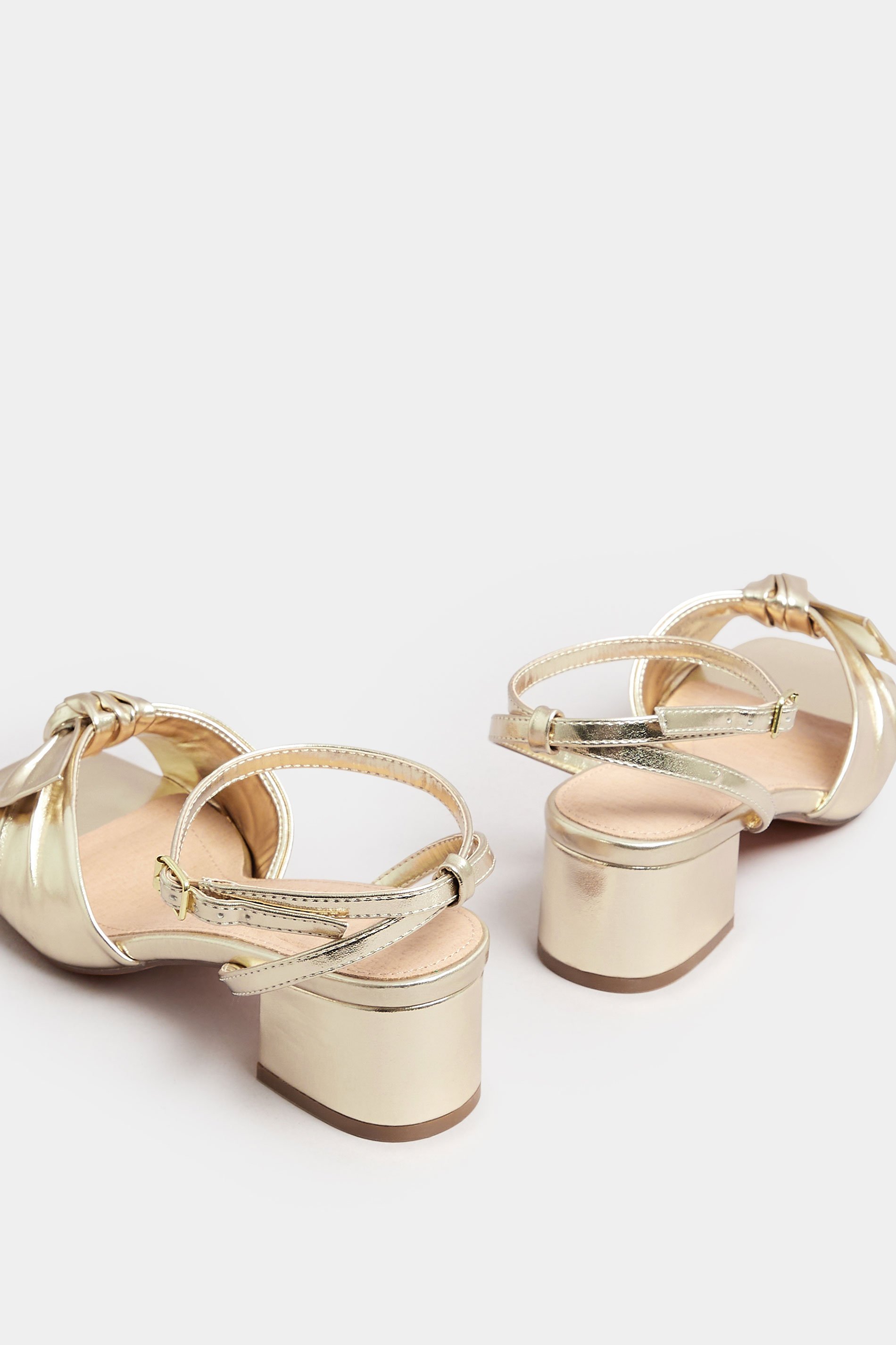 Gold Bow Strap Block Heels In Wide E Fit & Extra Wide EEE Fit | Yours Clothing 4