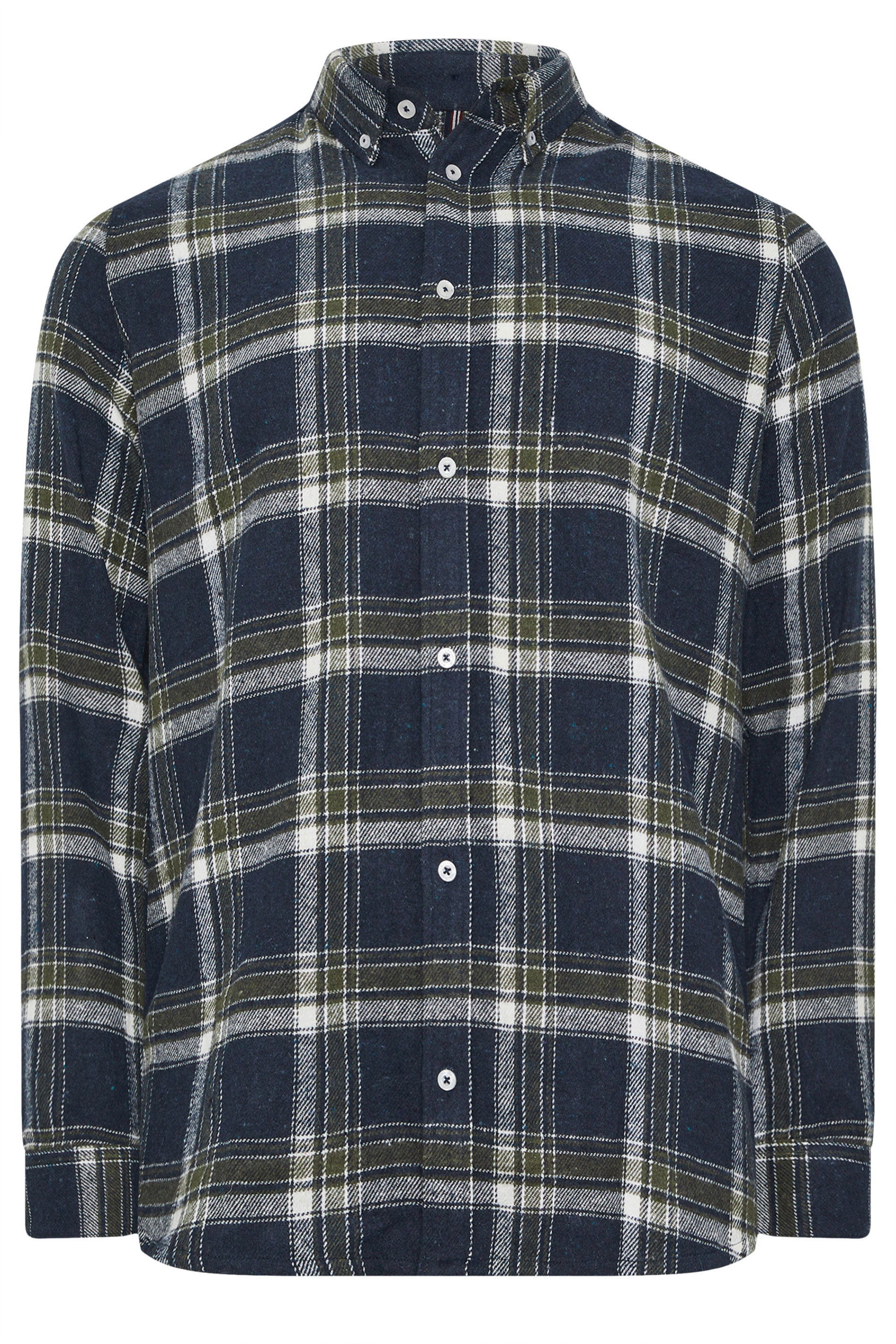 BadRhino Big & Tall Navy Blue & Green Brushed Checked Shirt 6