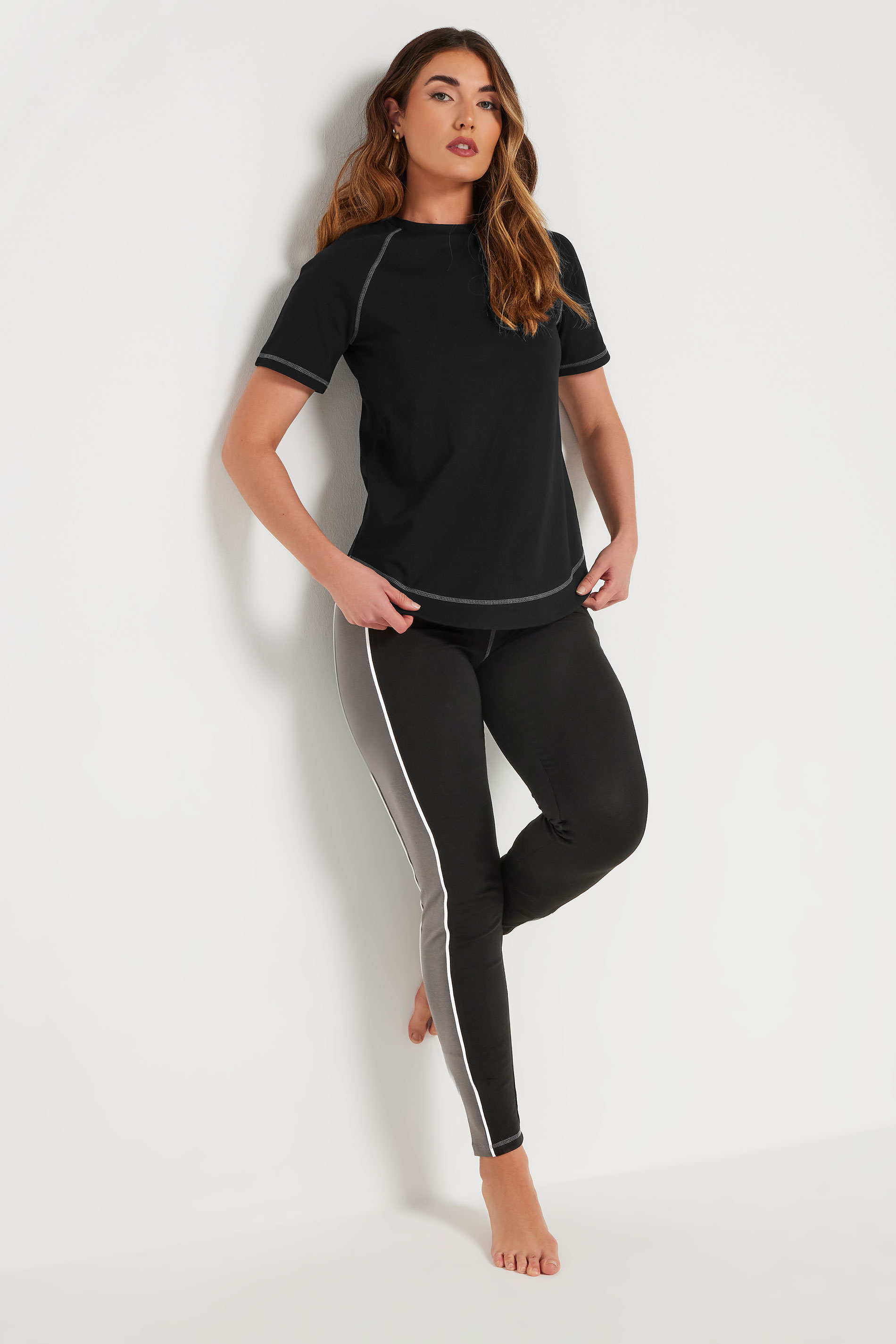 LTS Tall Black Active Curved Hemline Stitched T-Shirt | Long Tall Sally 4