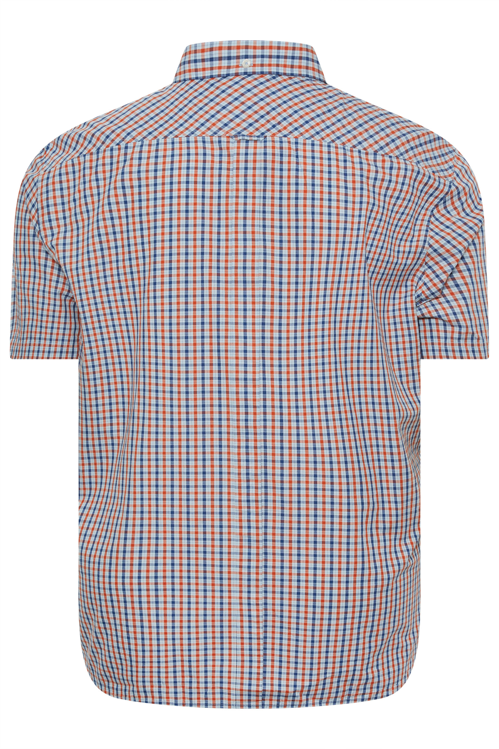 BEN SHERMAN Big & Tall Blue Signature Gingham Check Short Sleeve Shirt | BadRhino 5