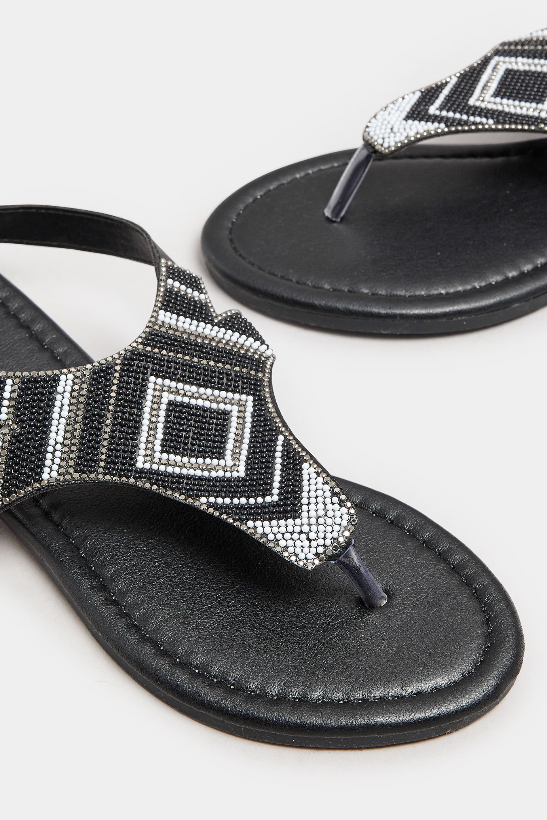 Black Embellished T-Bar Sandals In Wide E & Extra Wide EEE Fit | Yours Clothing 5