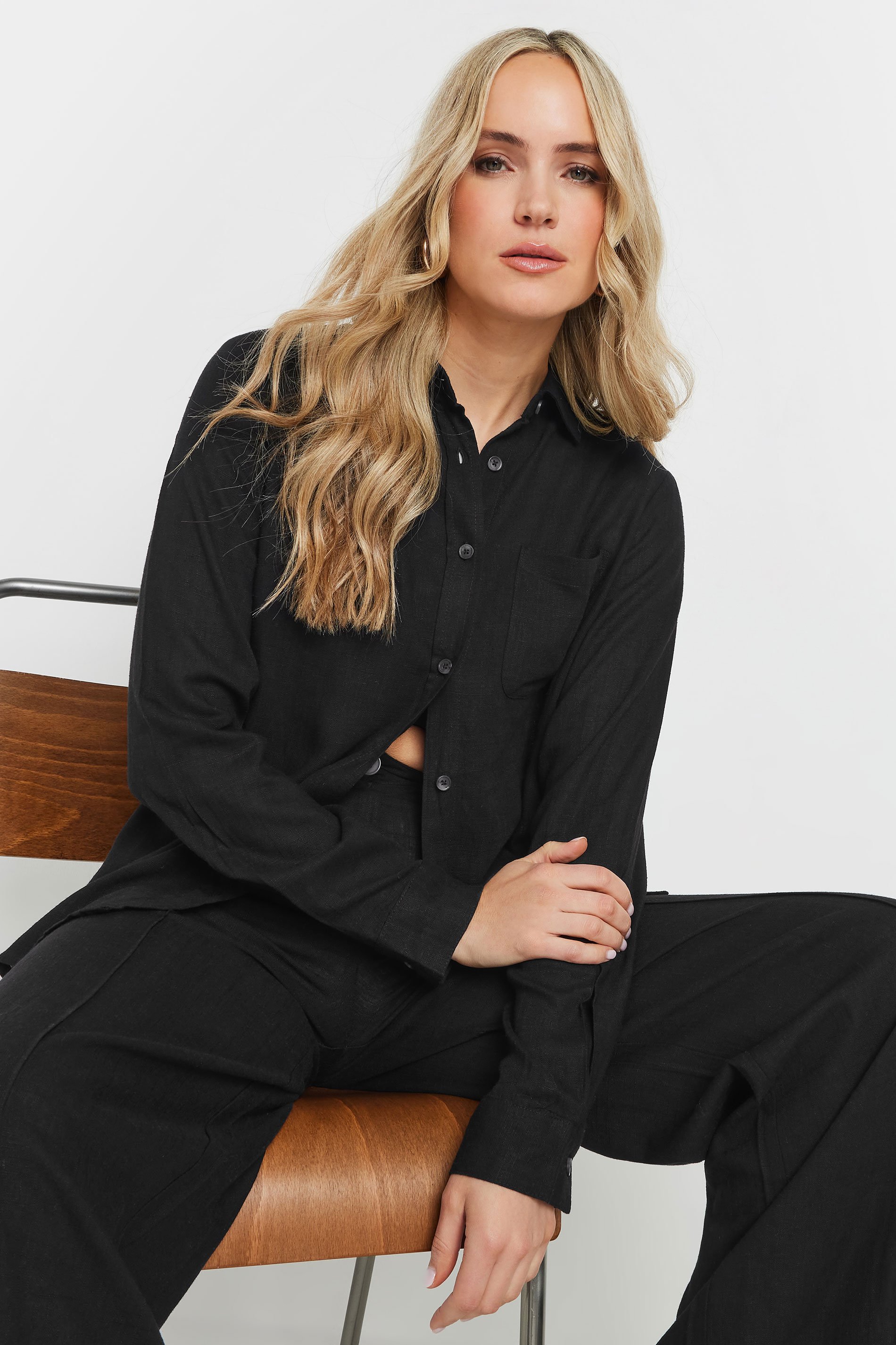 LTS Tall Black Linen Oversized Long Sleeve Shirt | Long Tall Sally 6