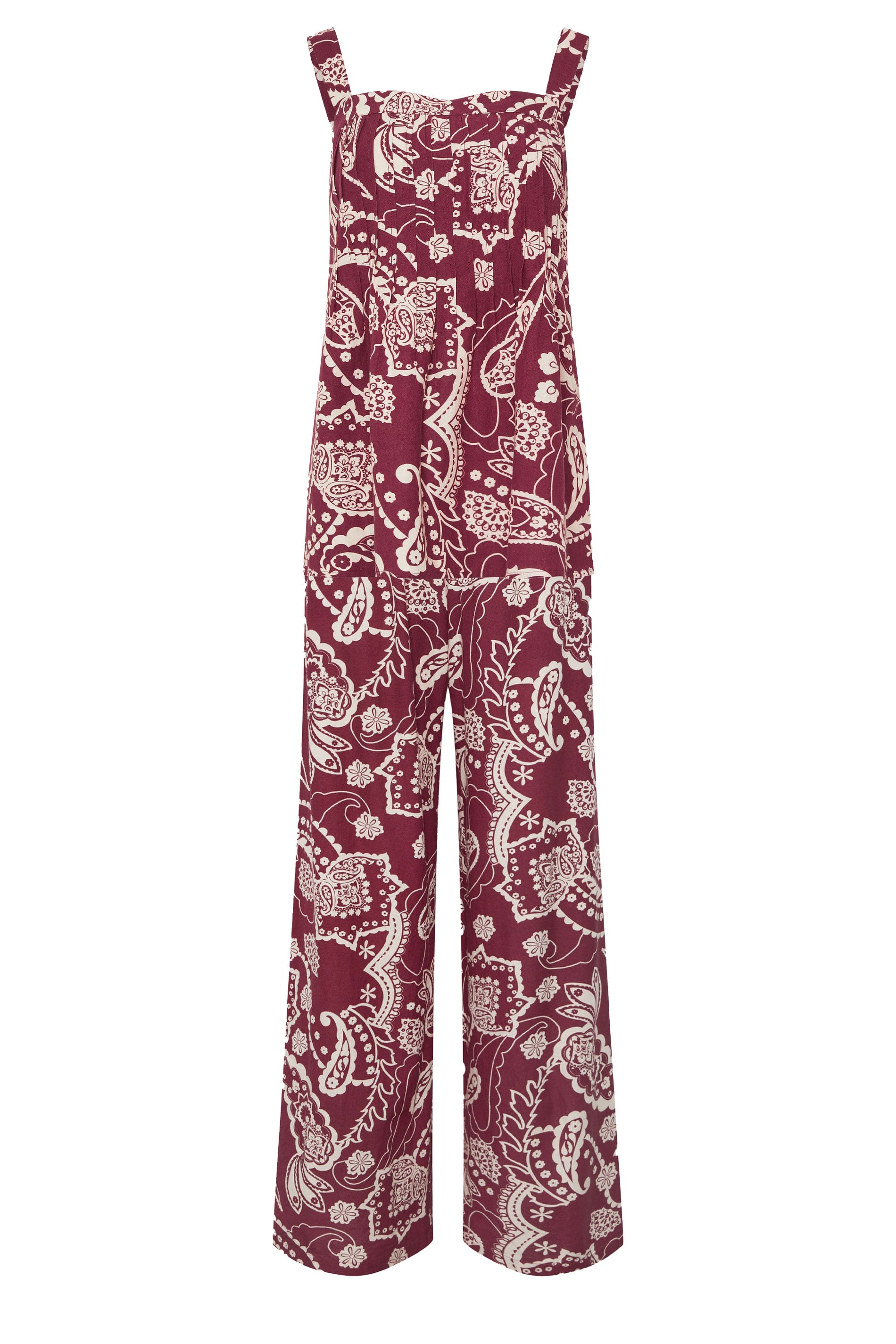 LTS Tall Women's Set Berry Red Paisley Linen Vest Top & Wide leg Trousers | Long Tall Sally 5