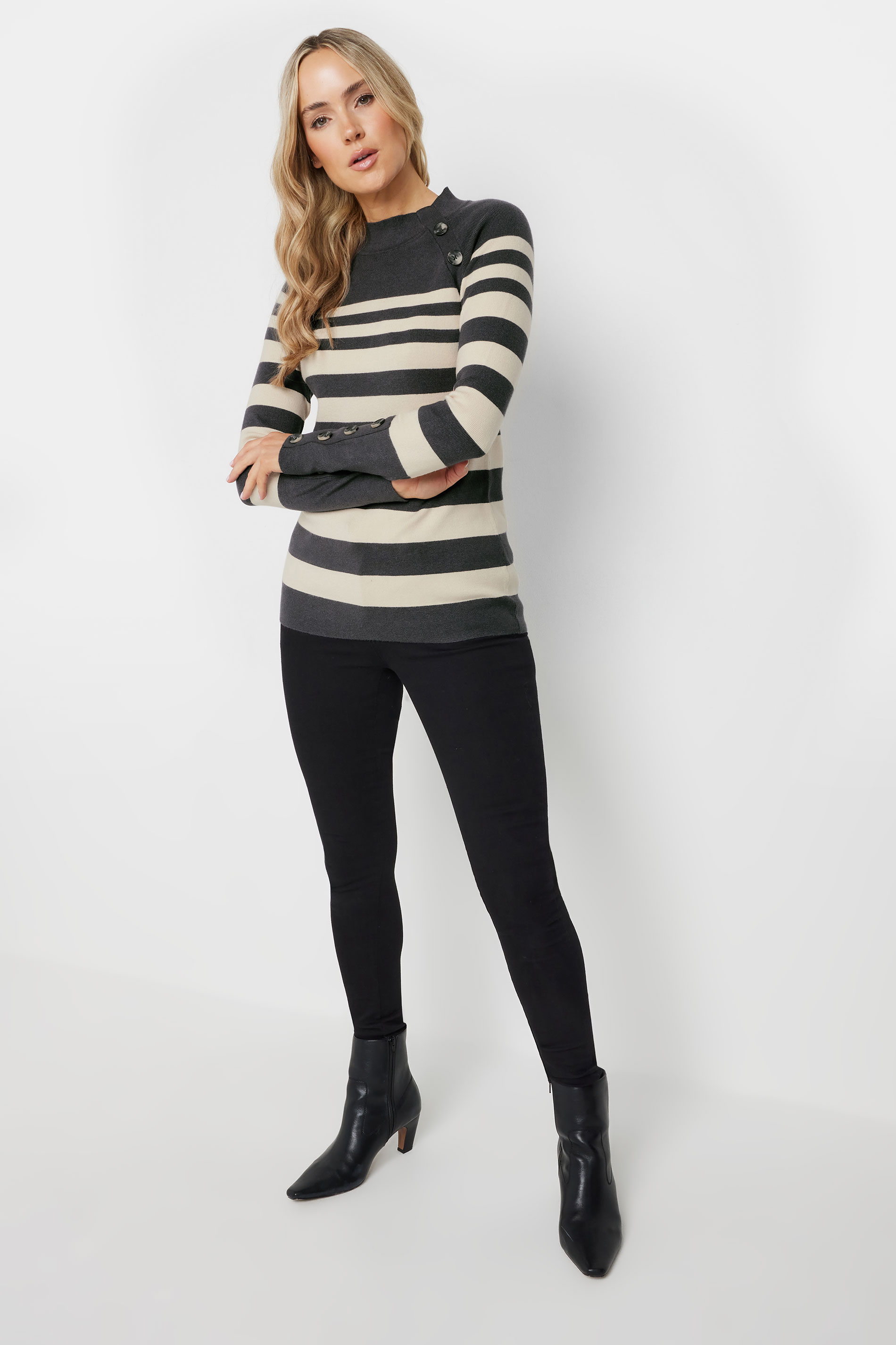 LTS PREMIUM Tall Grey Contrast Stripe Jumper | Long Tall Sally 2