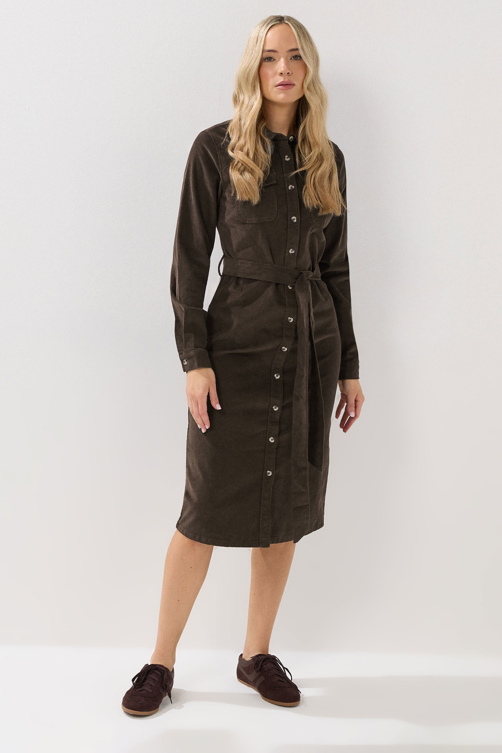 LTS Tall Chocolate Brown Cord Shirt Dress | Long Tall Sally 2
