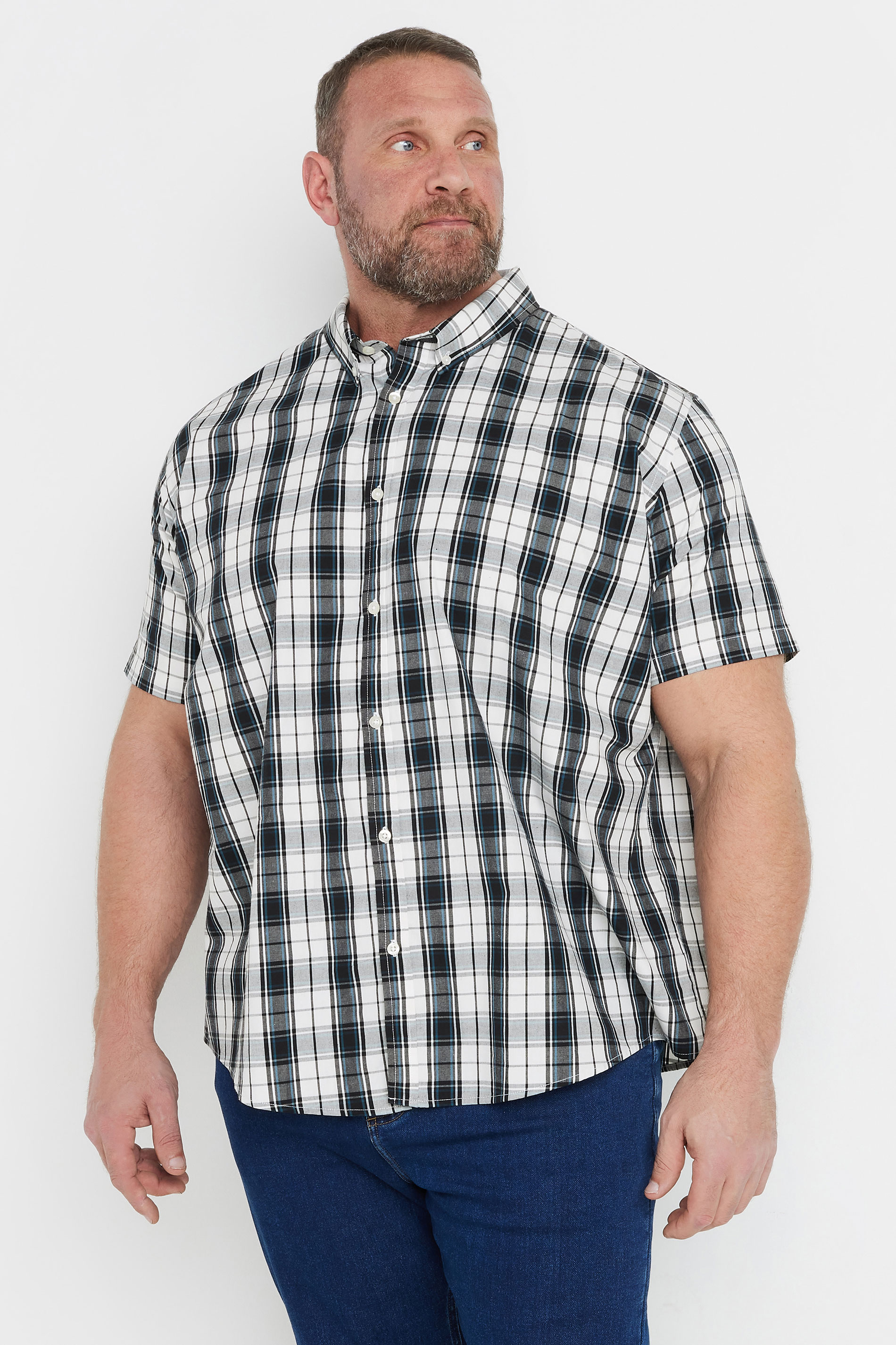 BadRhino Big & Tall Black & White Short Sleeve Check Shirt | BadRhino 2
