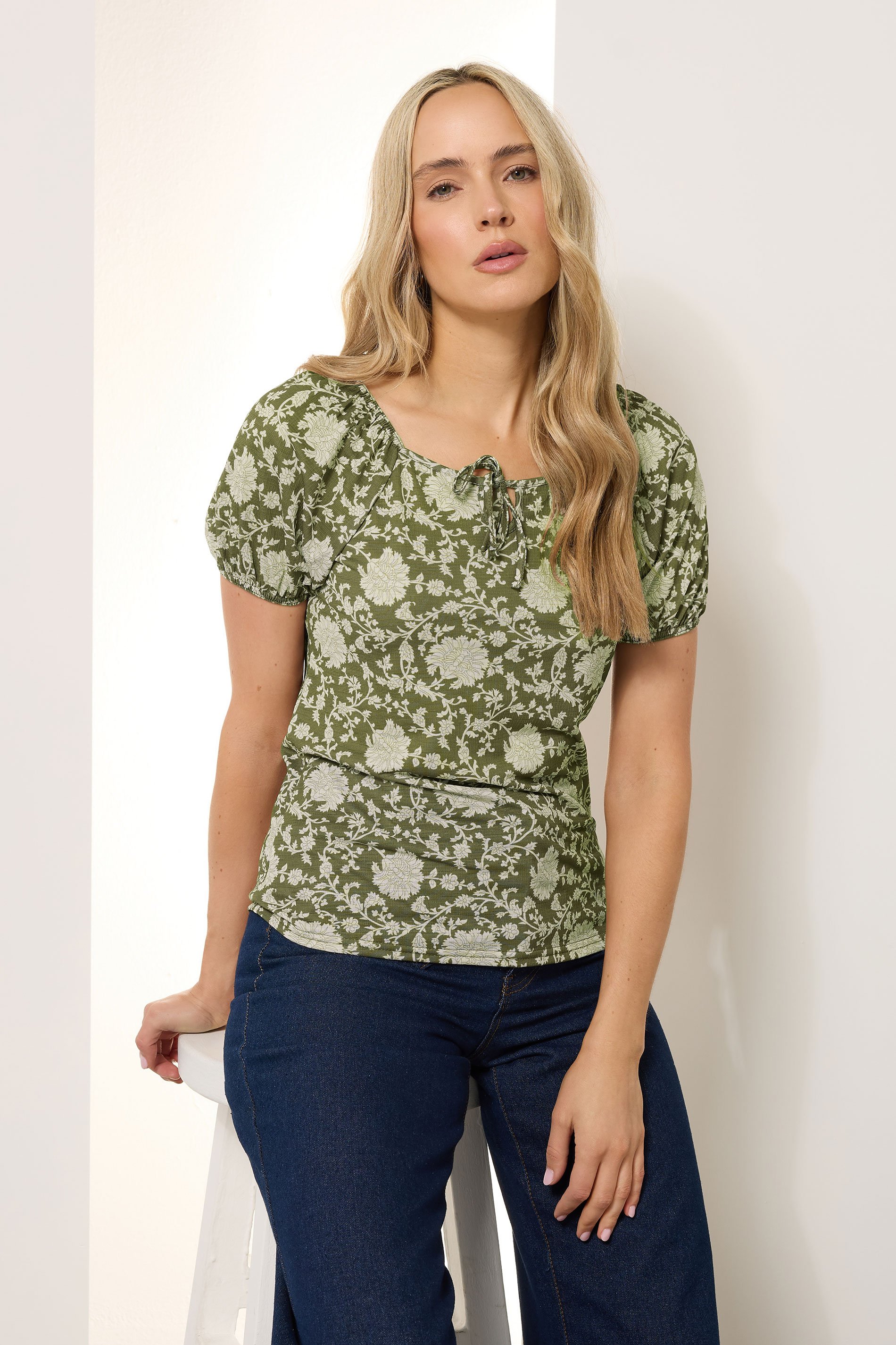 LTS Tall Sage Green Floral Tie Front Top | Long Tall Sally 1