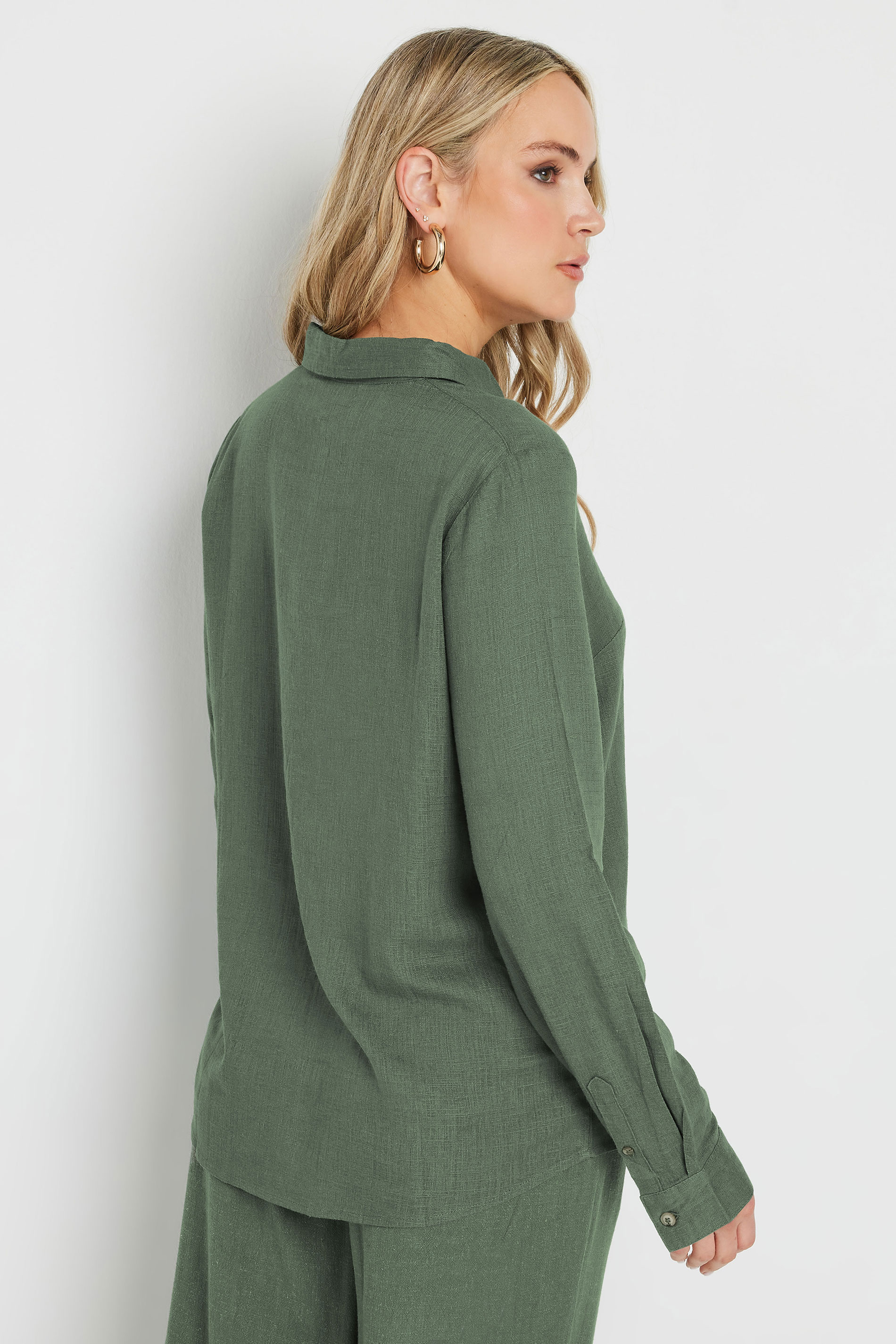 LTS Tall Khaki Green Linen Oversized Long Sleeve Shirt | Long Tall Sally 5