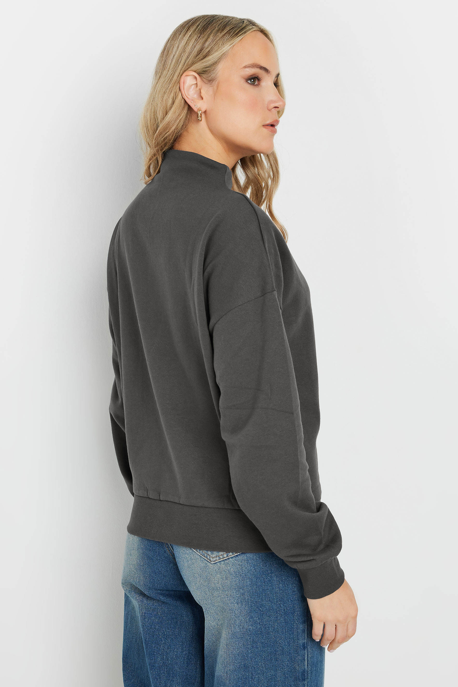 LTS Tall Charcoal Grey High Zip Neck Sweatshirt | Long Tall Sally 4