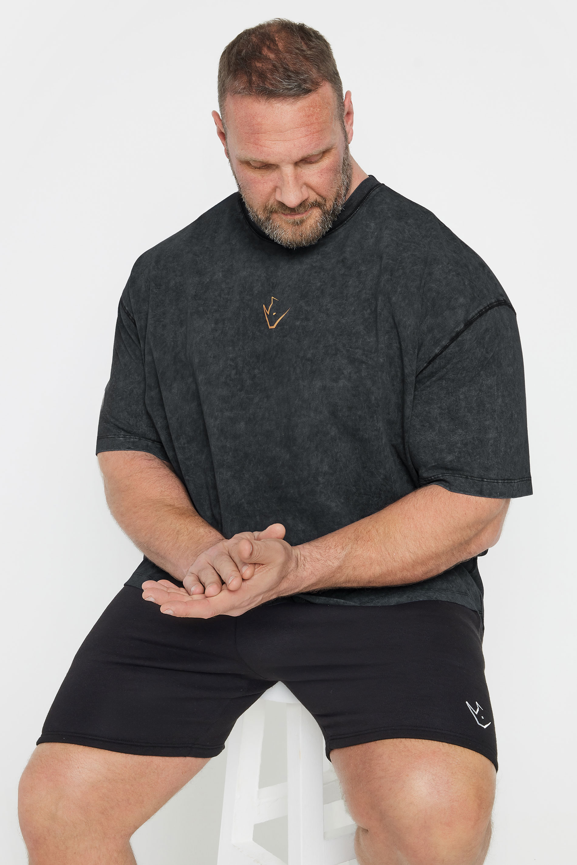 IronRhino Big & Tall Charcoal Grey Acid Wash 'Barbell Club' T-Shirt | BadRhino 2