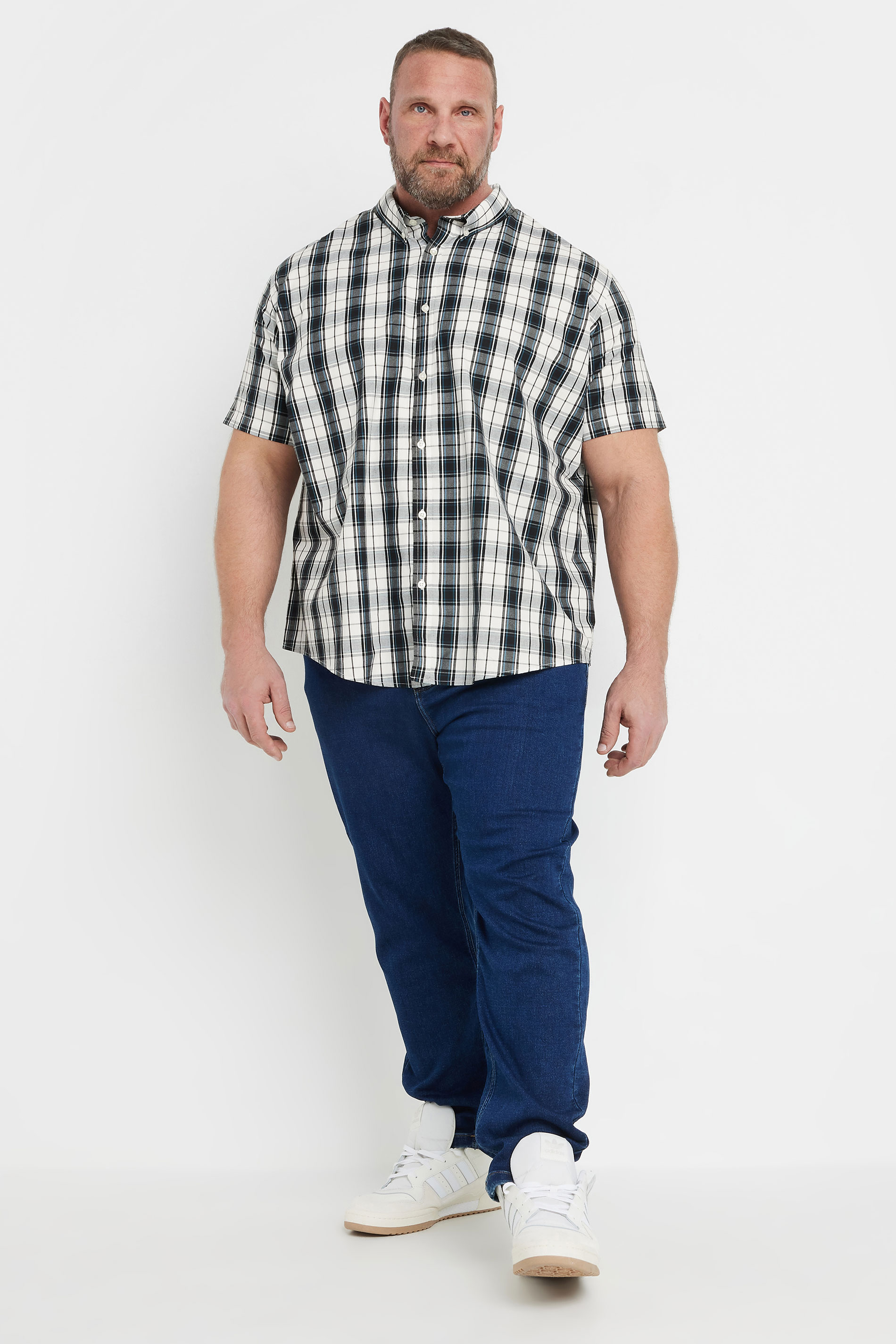 BadRhino Big & Tall Black & White Short Sleeve Check Shirt | BadRhino 5