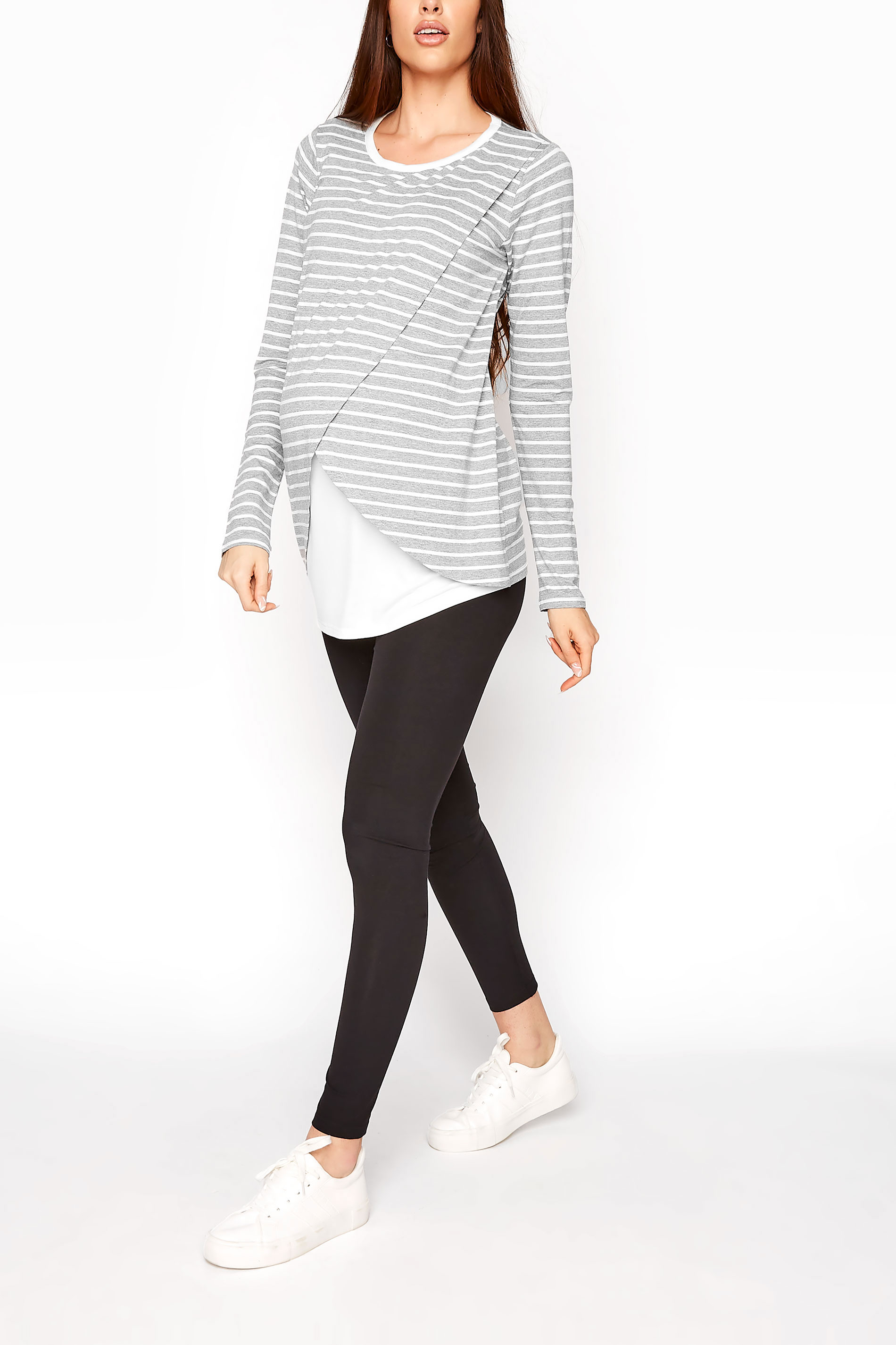 LTS Maternity Grey Stripe Long Sleeve Nursing Top | Long Tall Sally 2