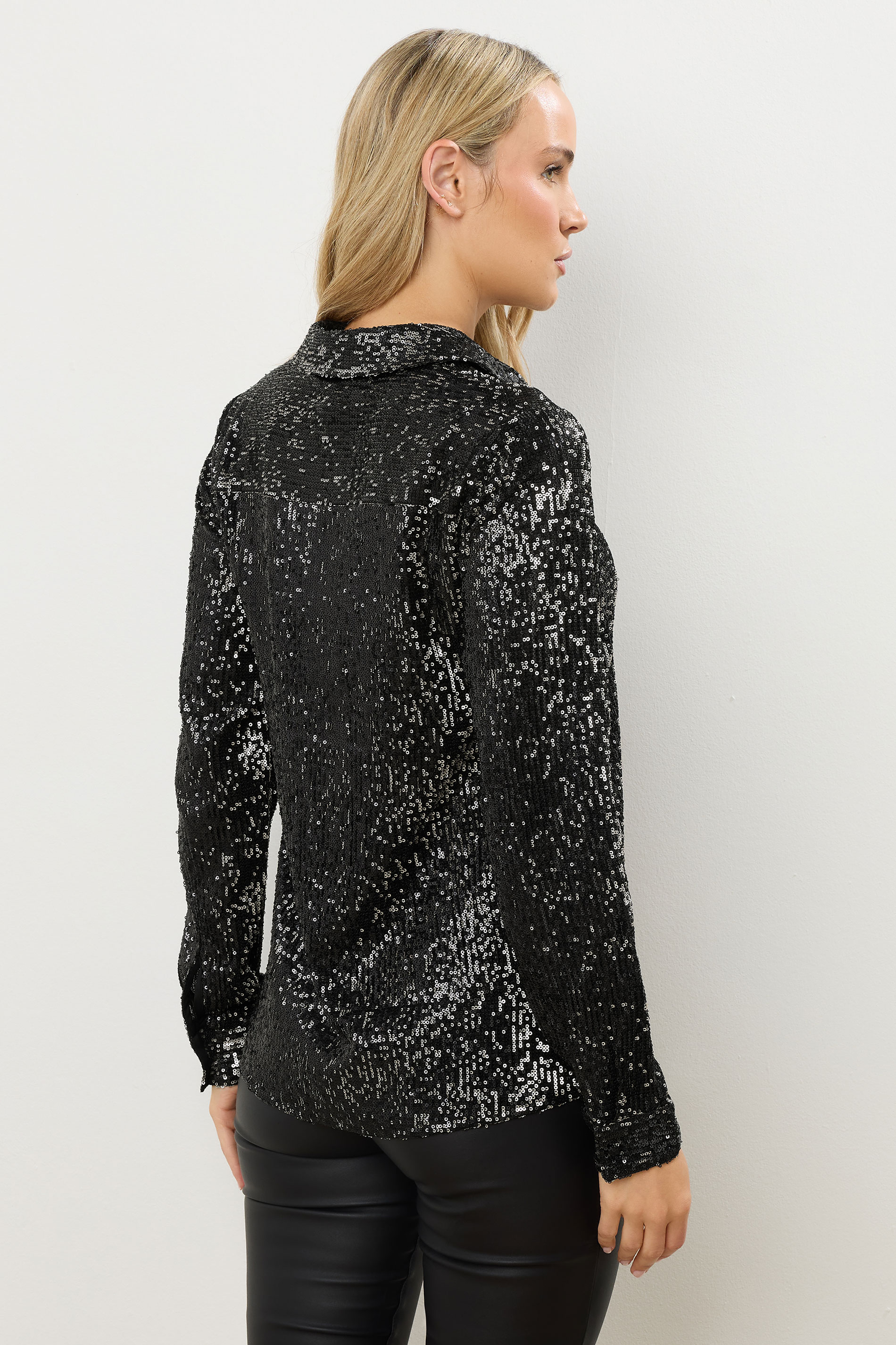 LTS Tall Black & Silver Sequin Embellished Shirt | Long Tall Sally 4