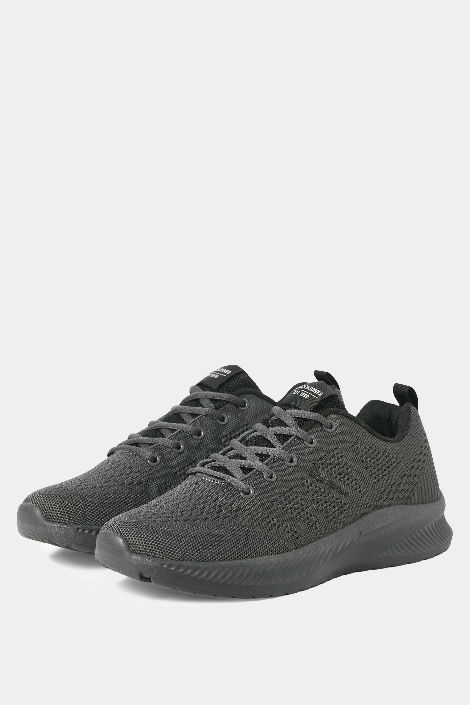 JACK & JONES Black Anthracite Knit Trainers | BadRhino 1