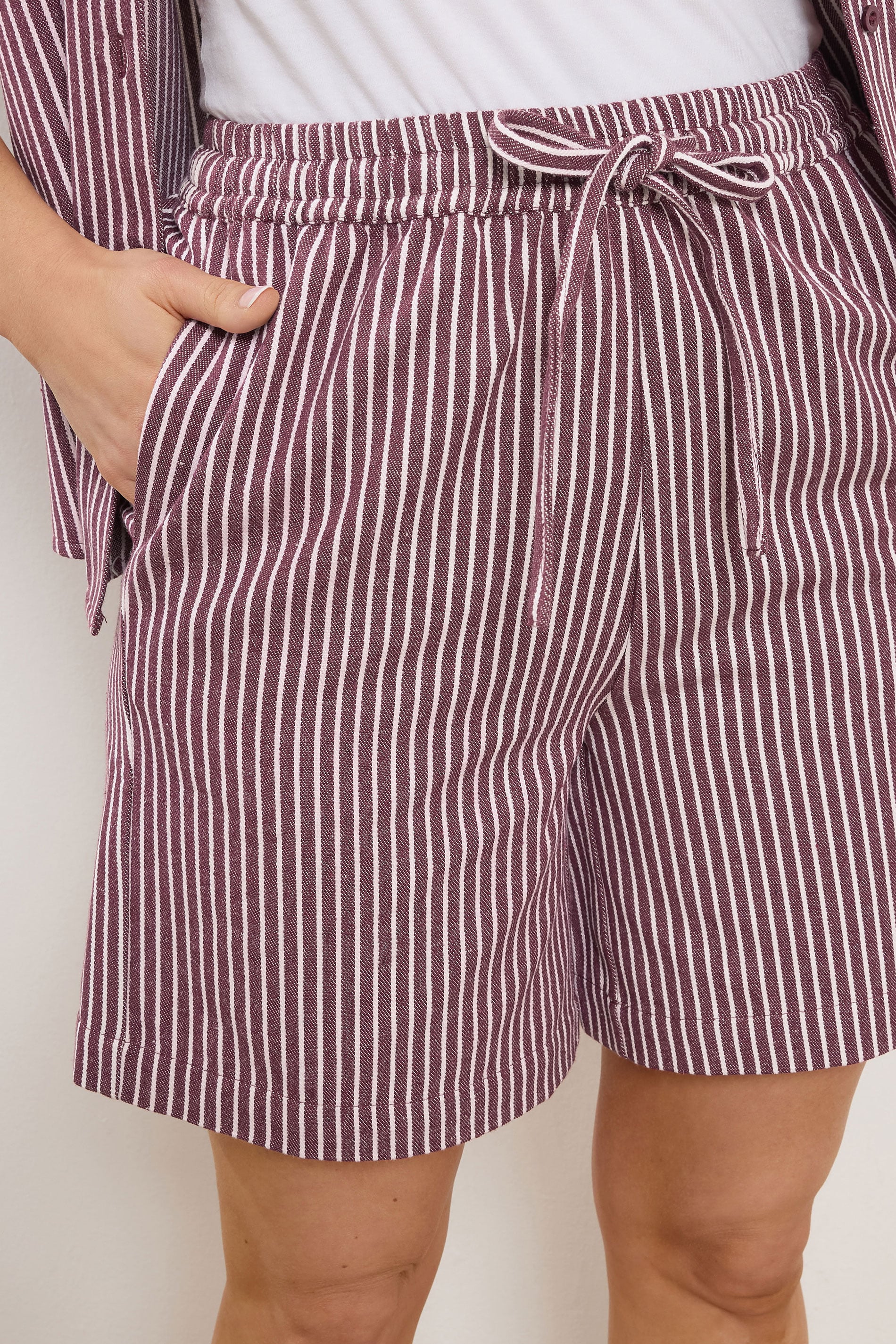 LTS Tall Women's Set Burgundy Red Stripe Cotton Shirt & Shorts | Long Tall Sally 6
