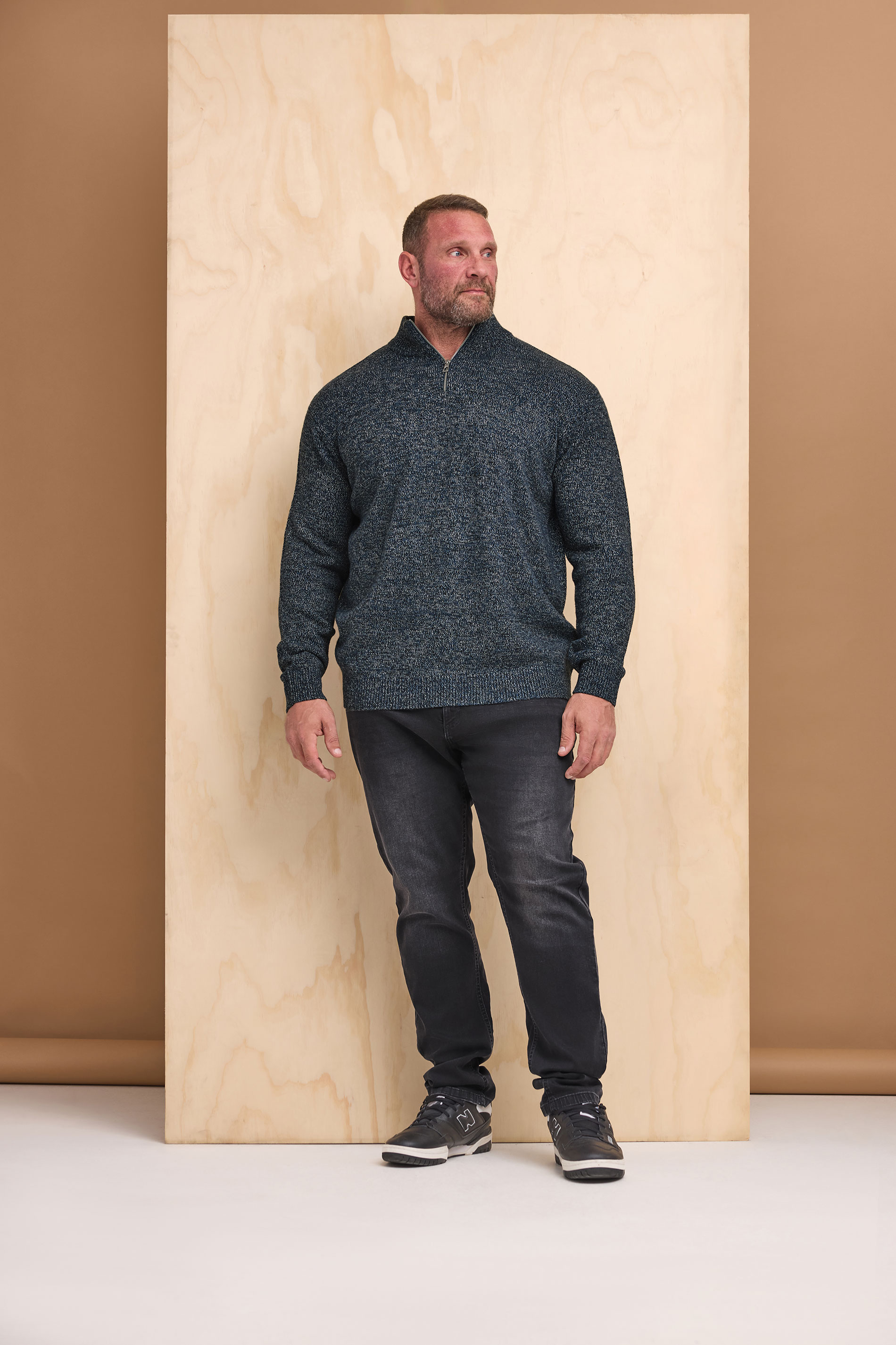 BadRhino Big & Tall Blue Marl Quarter Zip Knitted Jumper | BadRhino 2