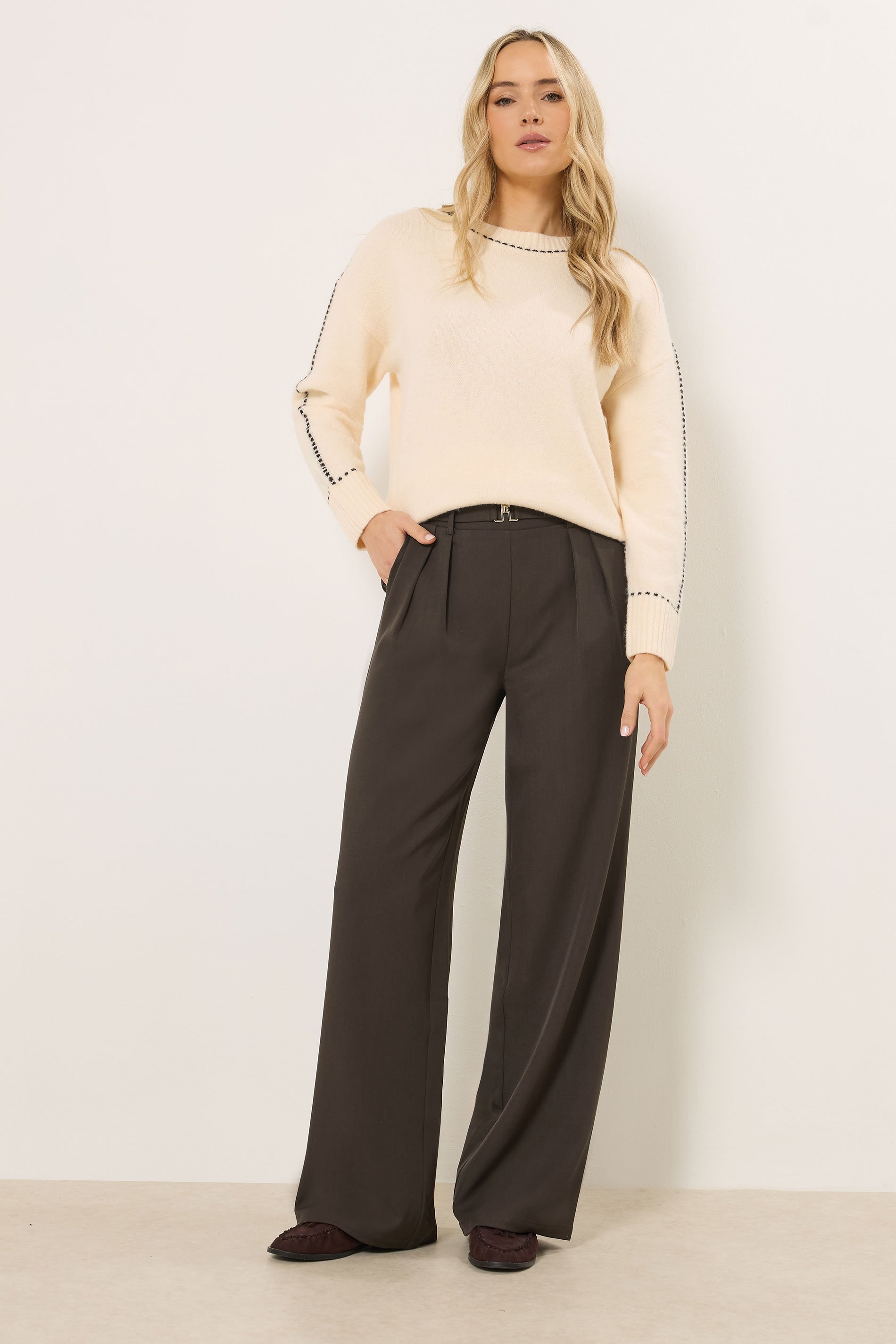 LTS Tall Women's Chocolate Brown Buckle Wide Leg Trousers | Long Tall Sally 1