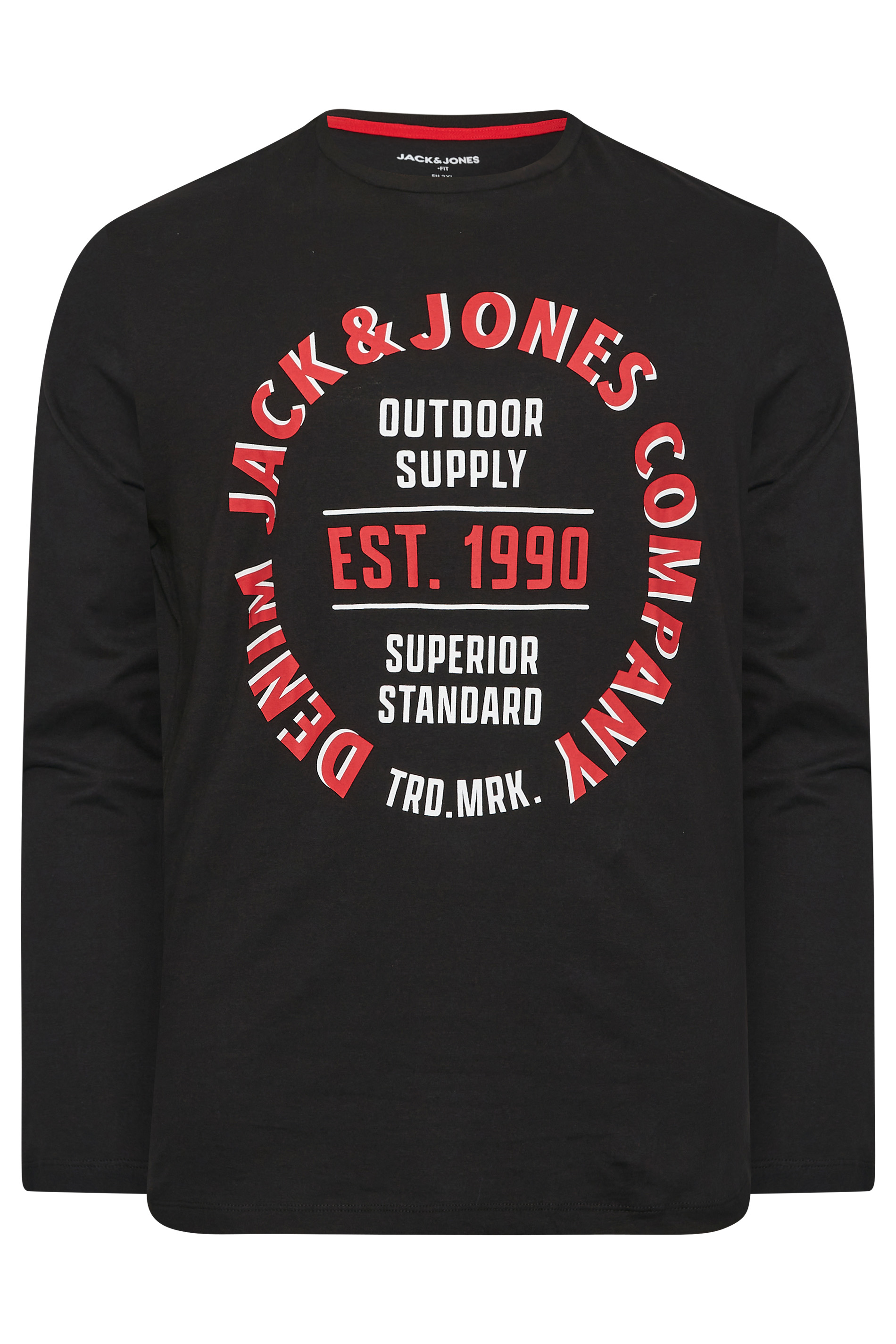 JACK & JONES Big & Tall Big & Tall Black Printed Long Sleeve T-Shirt | BadRhino 3