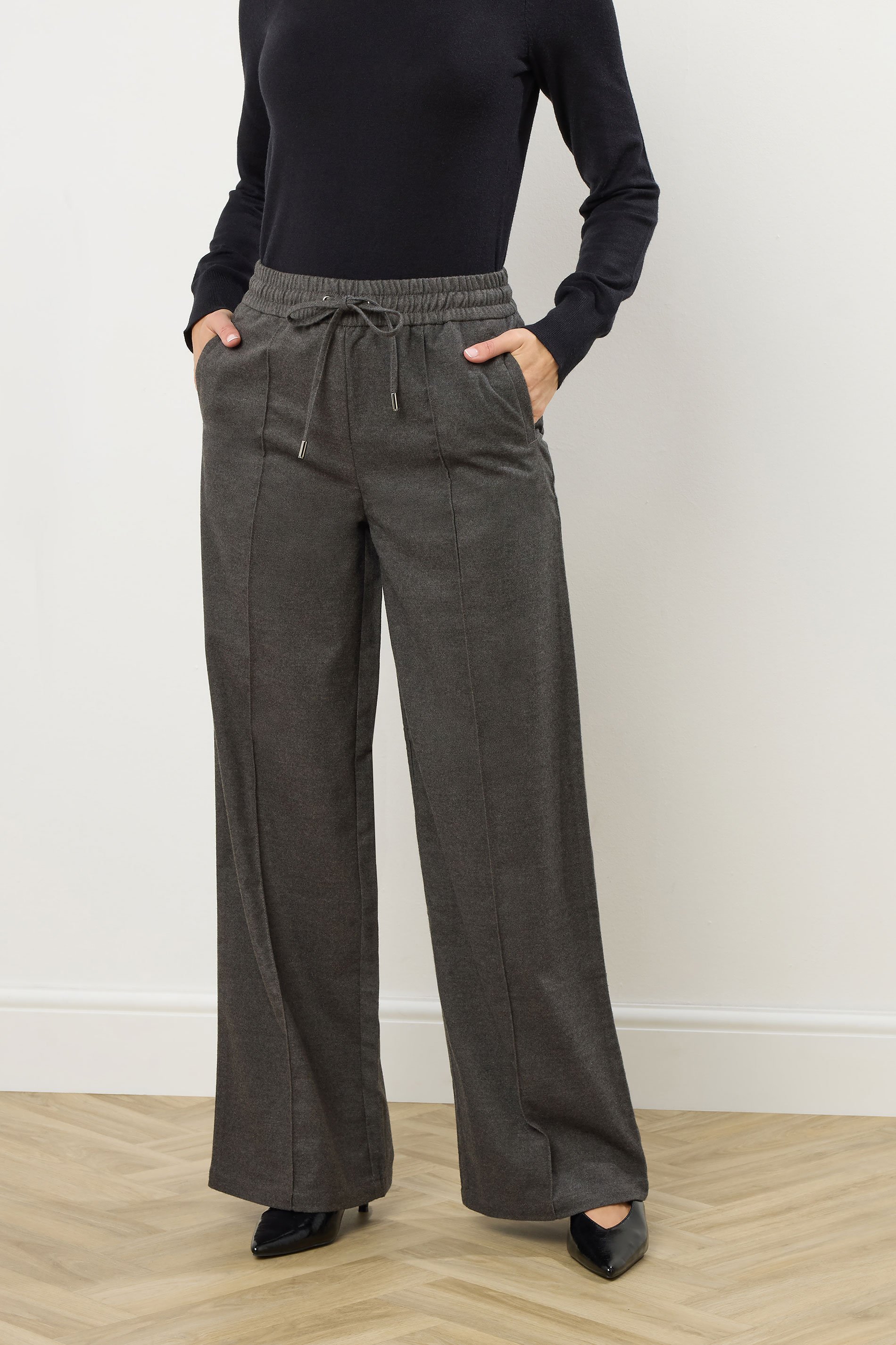 LTS Tall Grey Brushed Wide Leg Trousers | Long Tall Sally 3