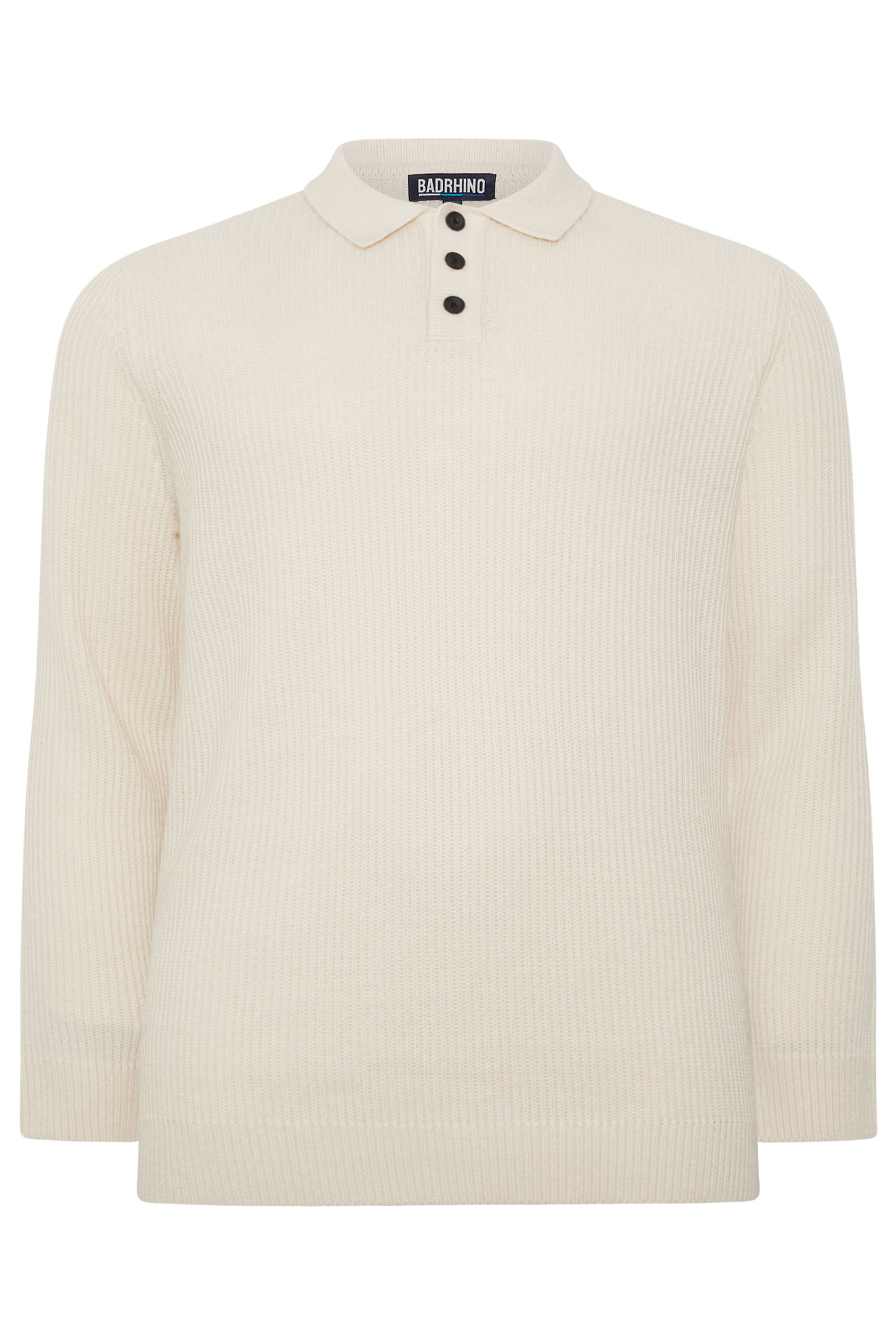 BadRhino Big & Tall Natural Brown Chunky Knit Collared Jumper | BadRhino 1