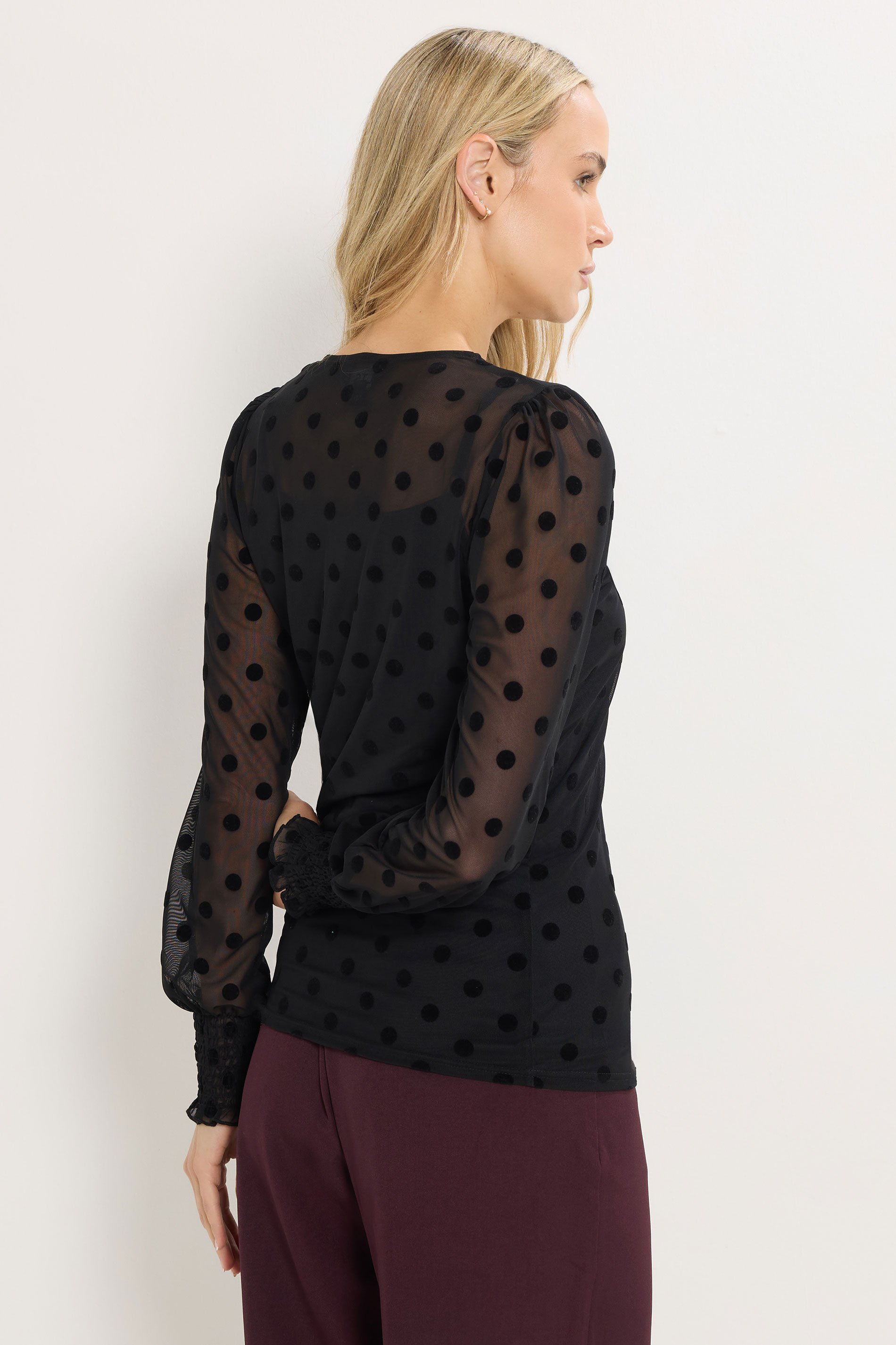 LTS Tall Black Burnout Spot Mesh Blouse | Long Tall Sally 4
