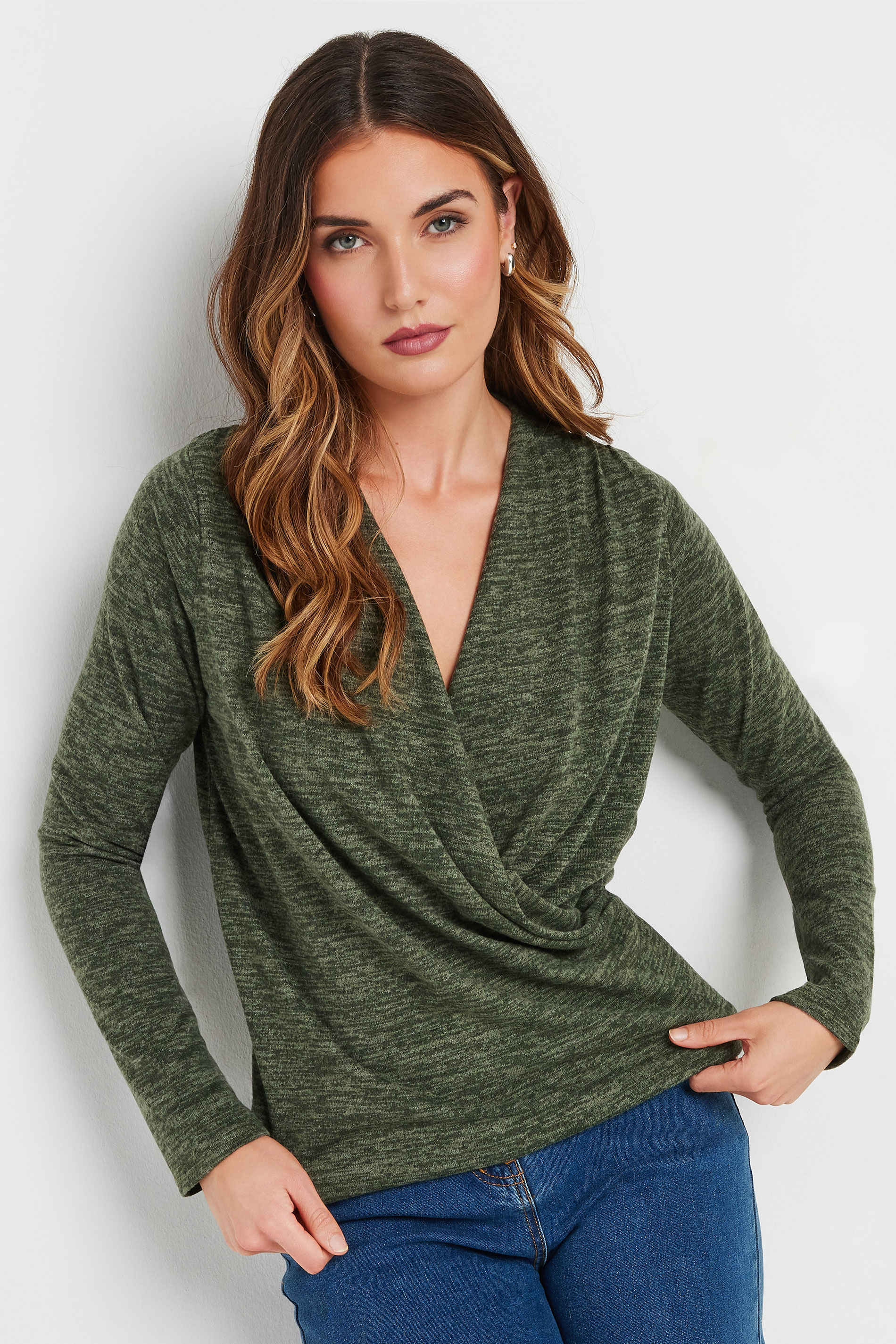 LTS Tall Dark Green Soft Touch Wrap Top | Long Tall Sally 1