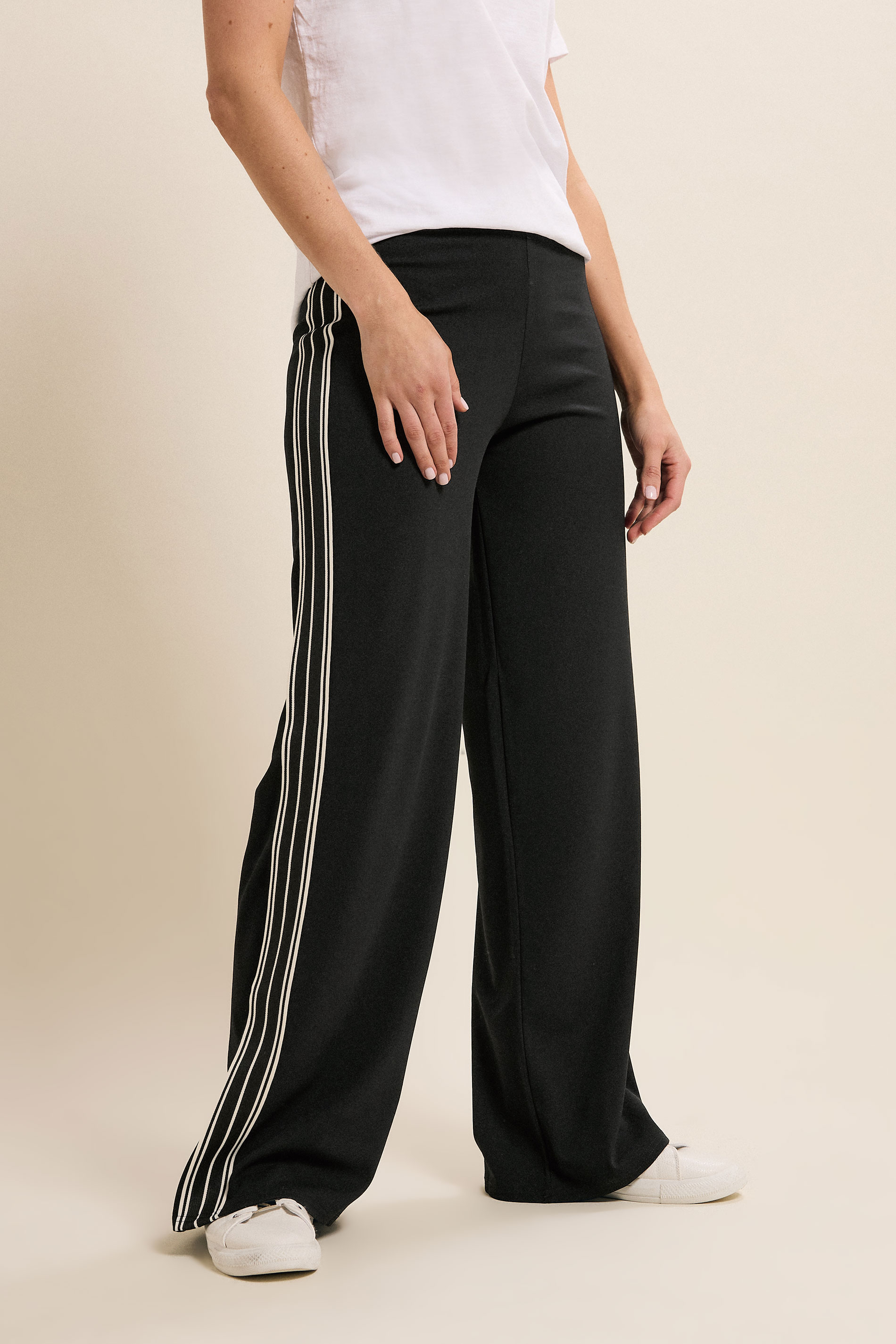 LTS Tall Women's Black & White Side Stripe Wide Leg Trousers | Long Tall Sally 3