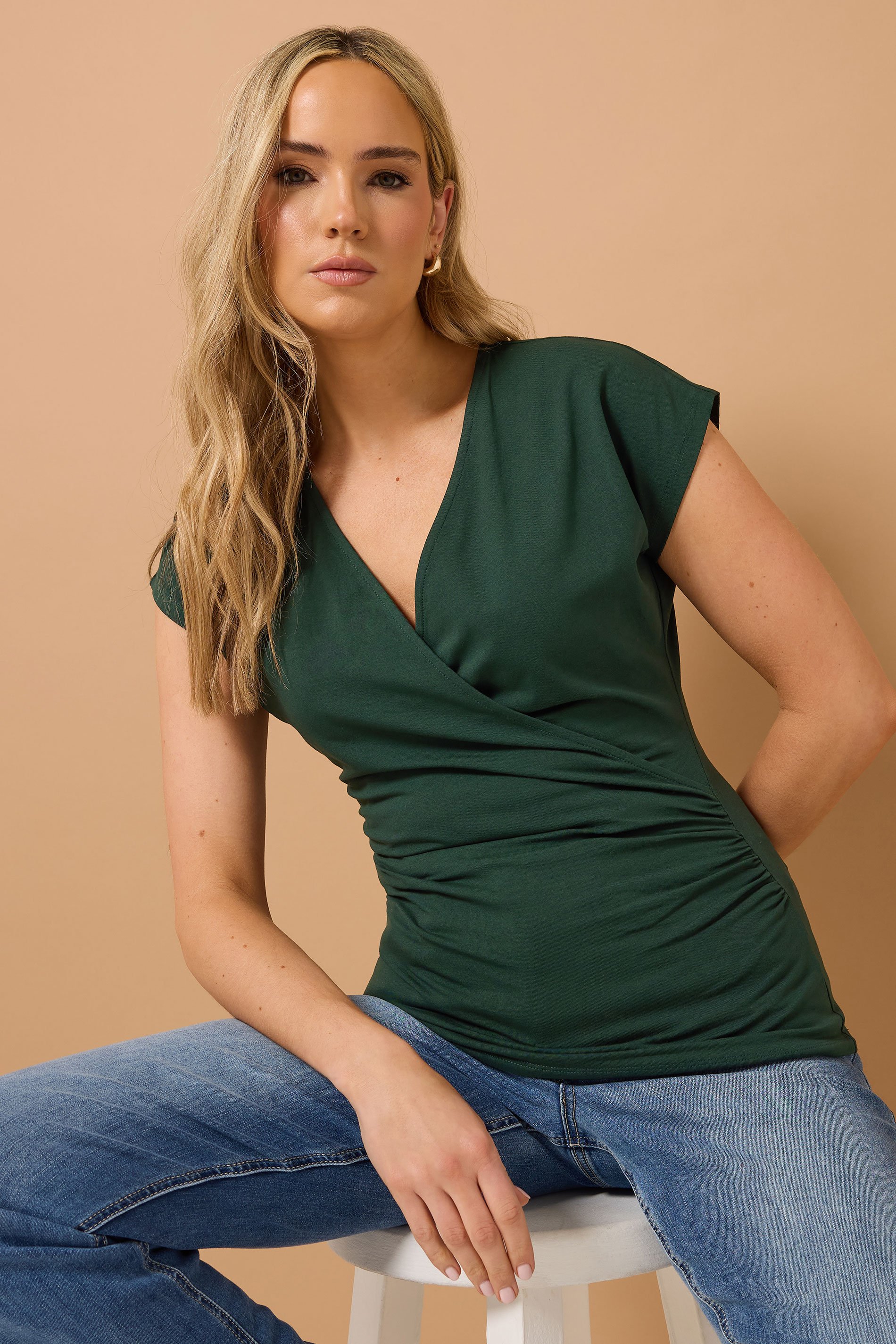 LTS Tall 2 PACK Dark Red & Green Grown Sleeve Wrap Tops | Long Tall Sally 6