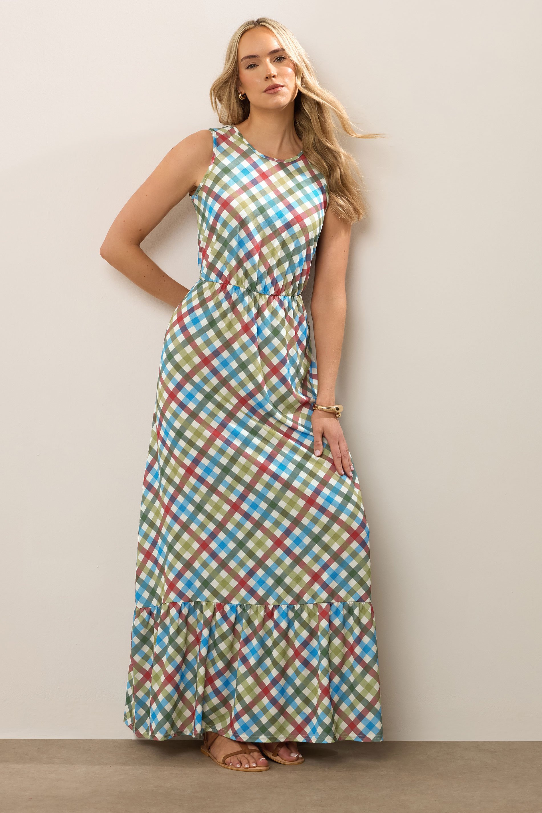 LTS Tall Green Gingham Sleeveless Tiered Maxi Dress | Long Tall Sally 2