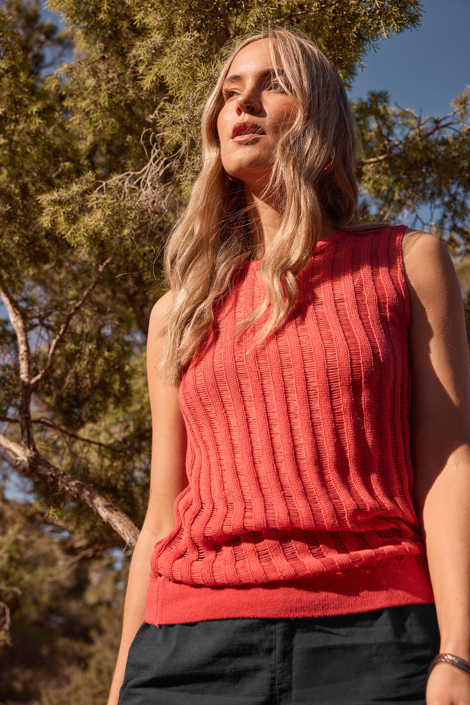 LTS Tall Women's Coral Orange Crochet Vest Top | Long Tall Sally 1