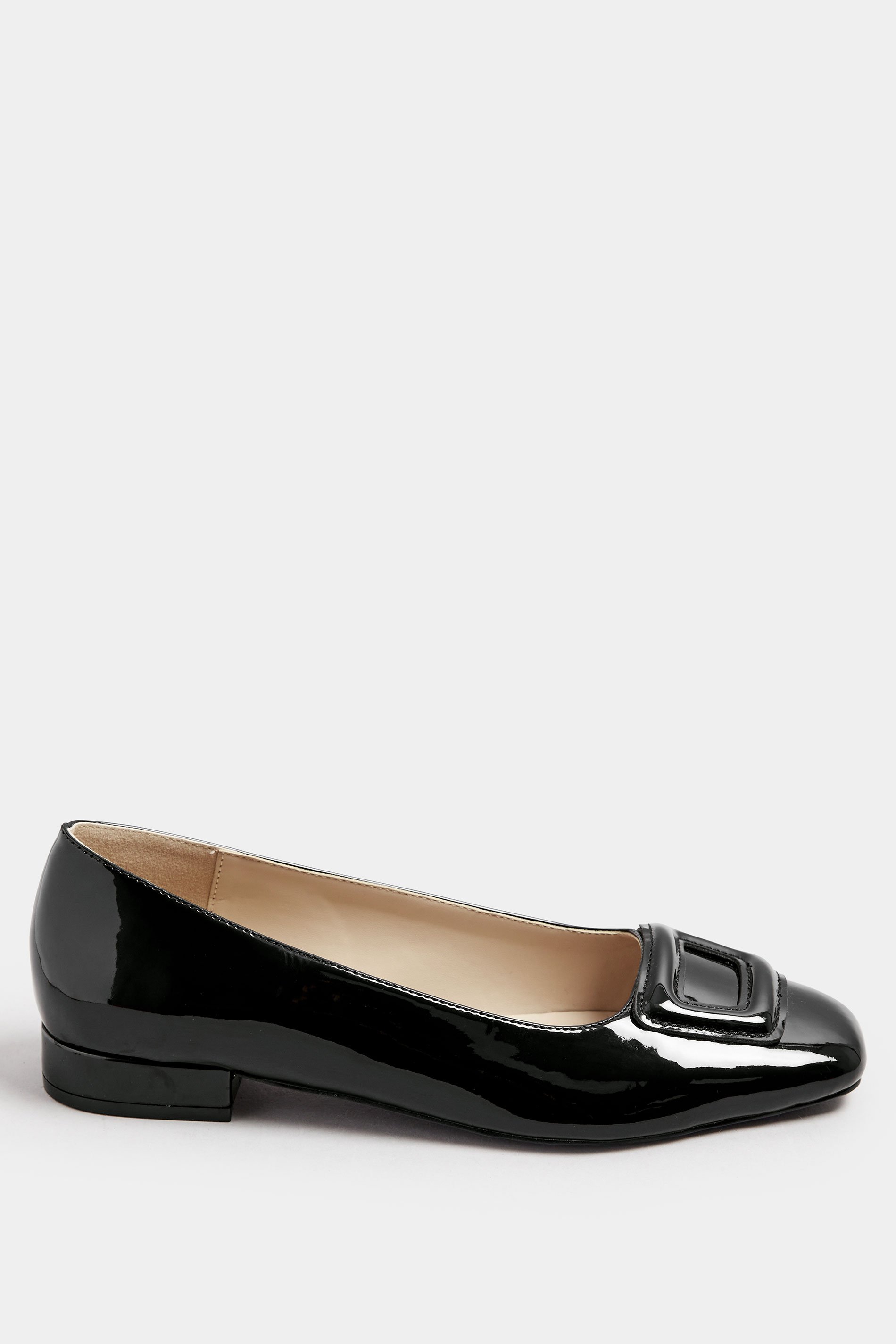 LTS Black Patent Square Toe Flats In Standard Fit | Long Tall Sally 3