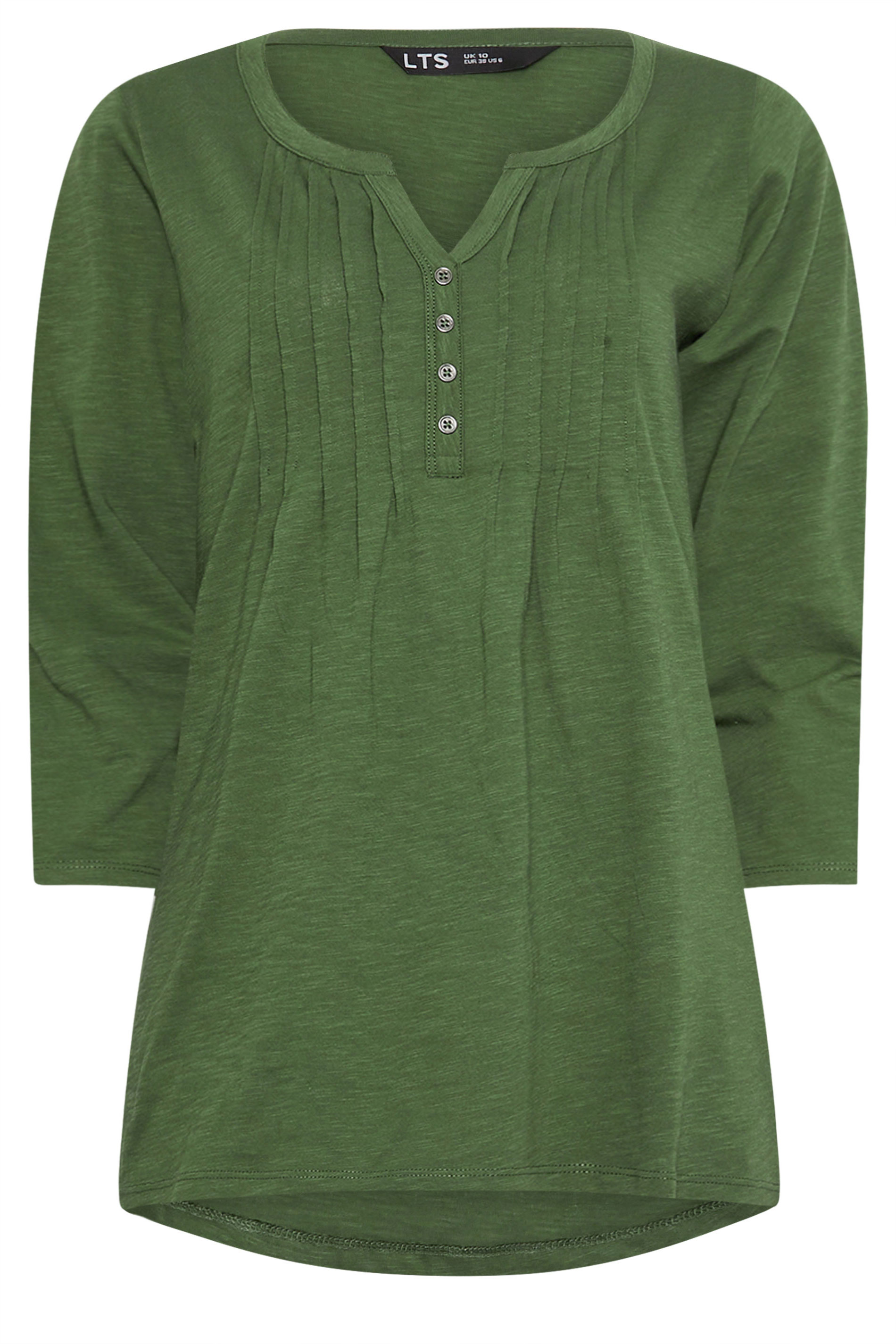 LTS Tall Khaki Green Cotton Henley Top | Long Tall Sally 5