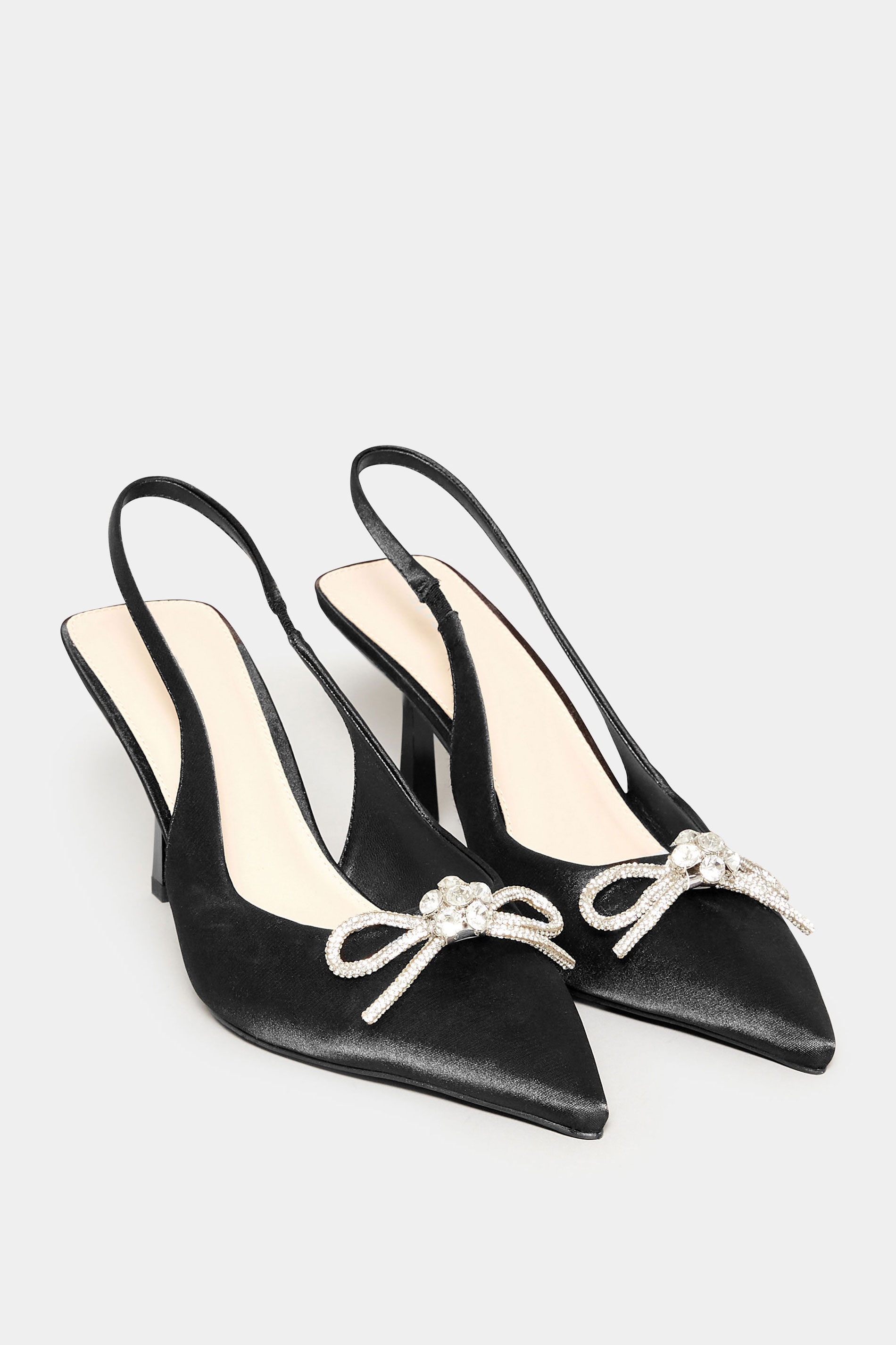LTS Black Diamante Slingback Court Shoes In Standard Fit | Long Tall Sally 2