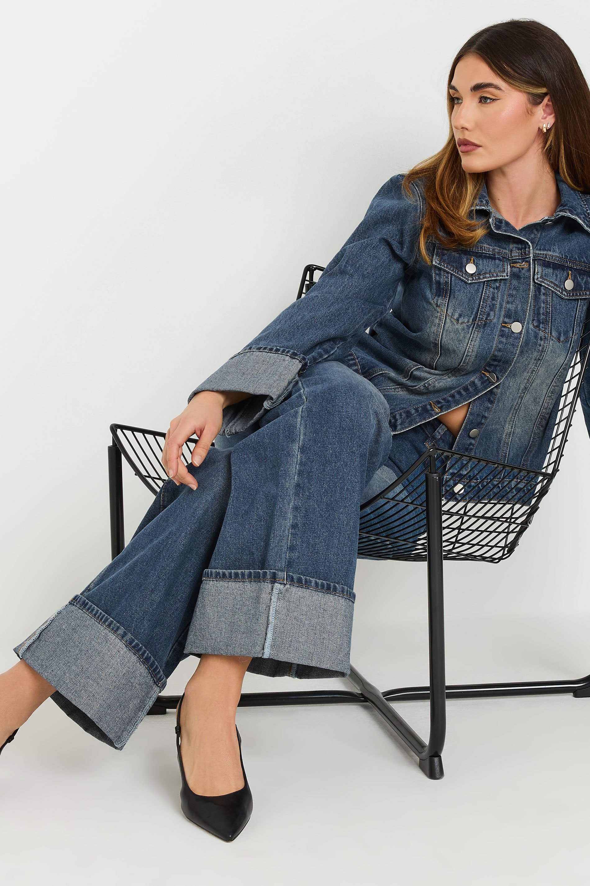 LTS Tall Dark Blue Washed Denim Turn Up Sleeve Jacket | Long Tall Sally 5