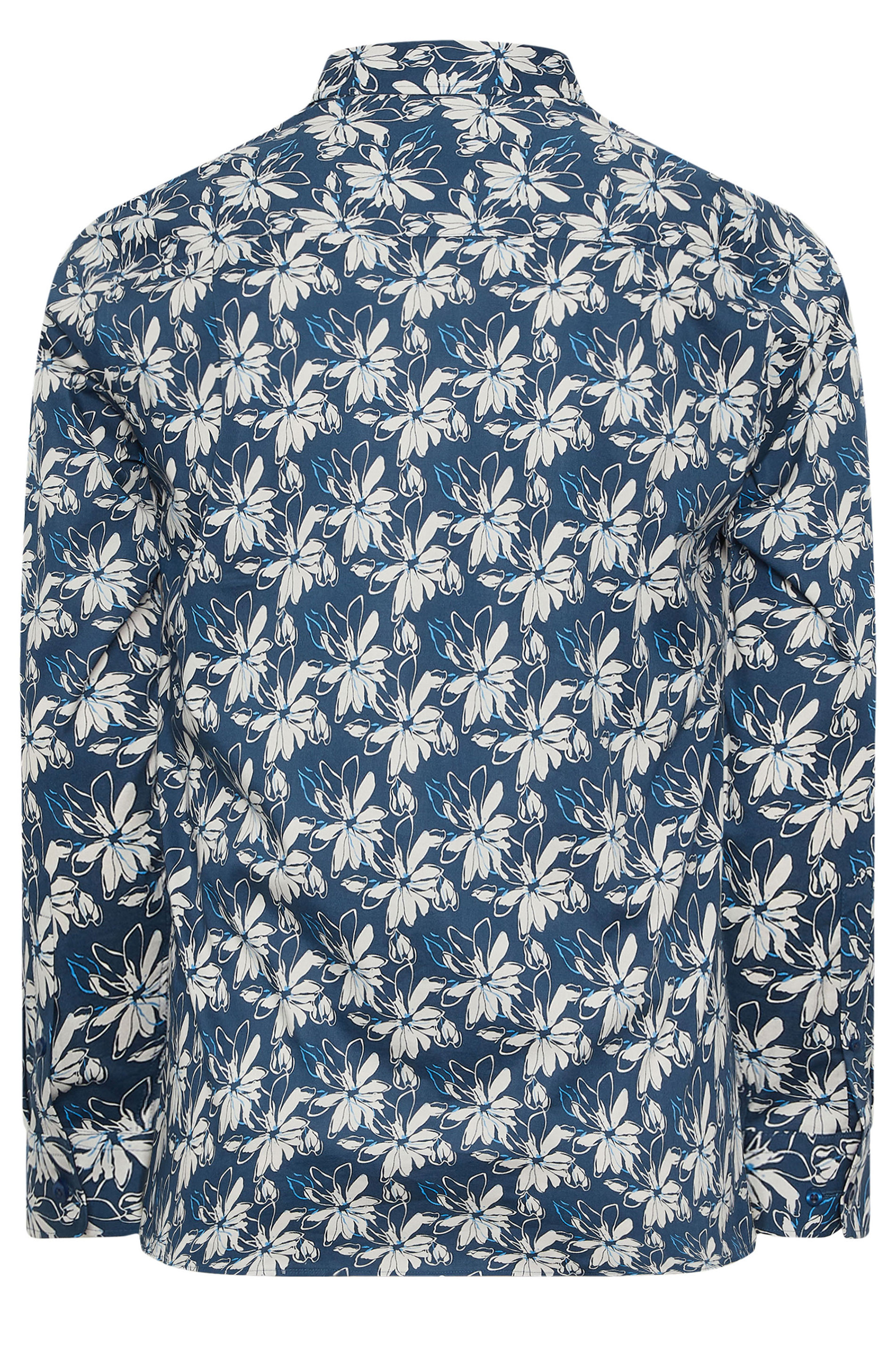 BadRhino Tailoring Big & Tall Navy Blue Premium Leaf Print Long Sleeve Shirt | BadRhino 8