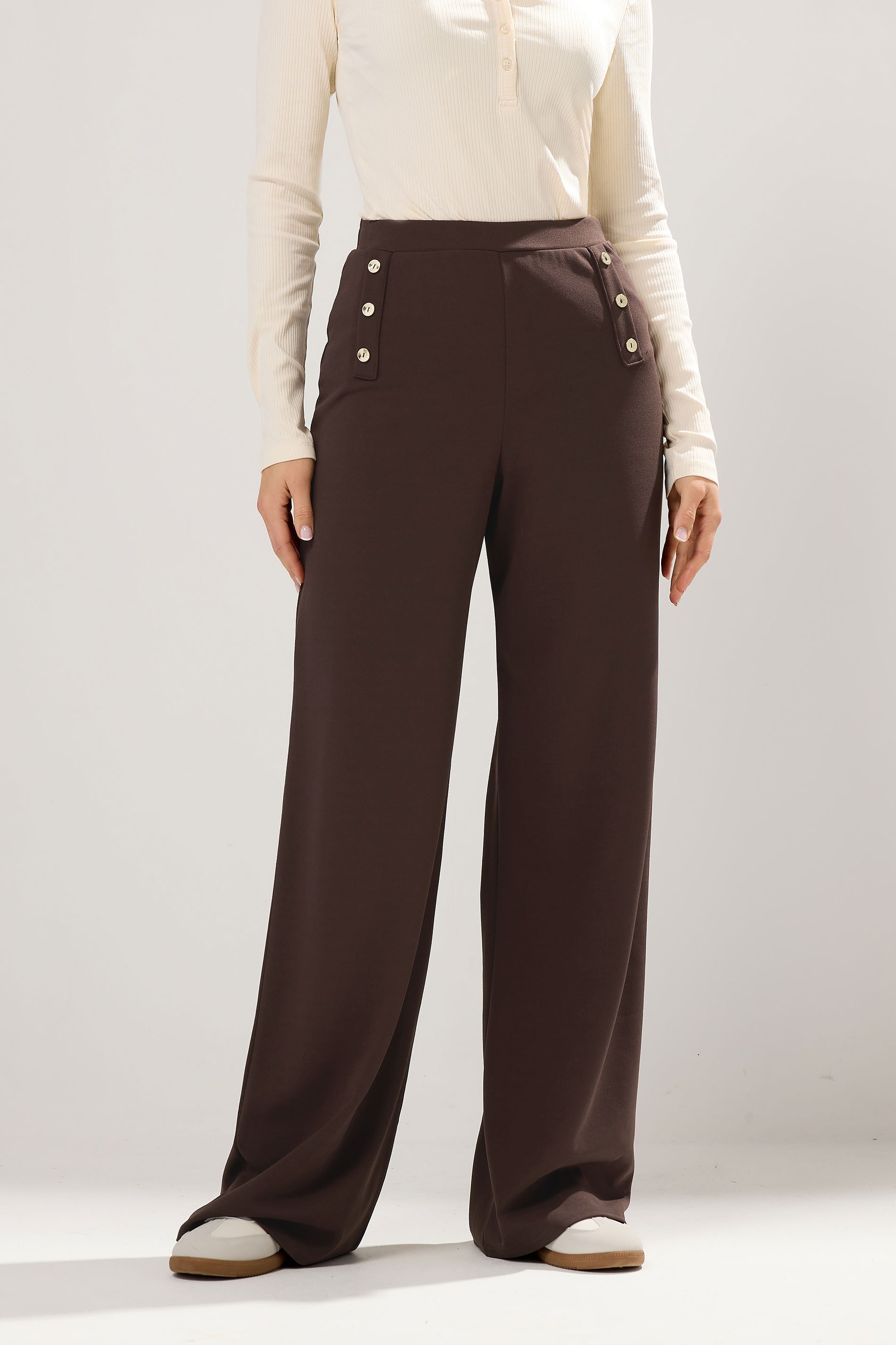LTS Tall Chocolate Brown Military Wide Leg Trousers | Long Tall Sally 2