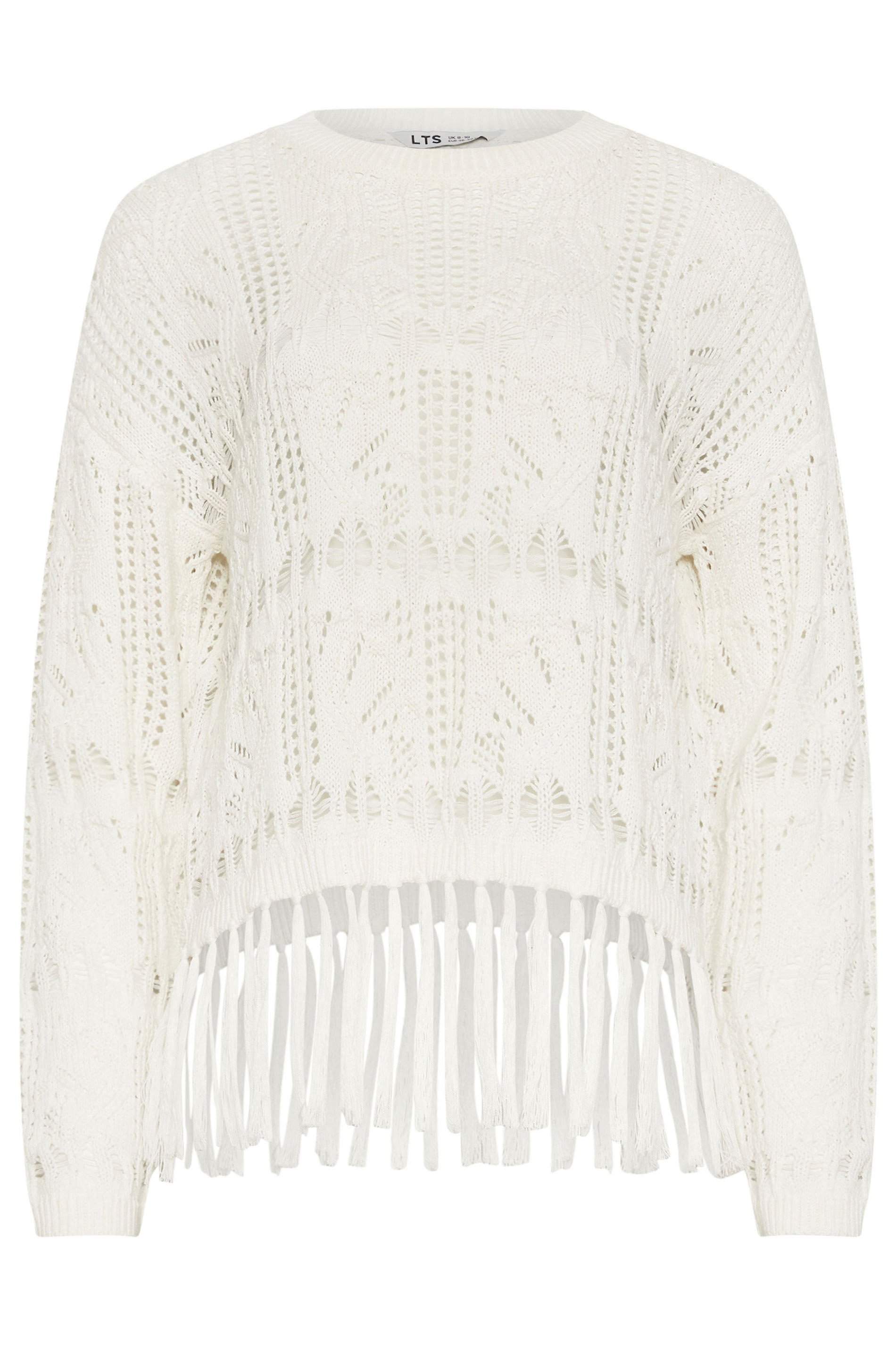 LTS Tall Women's White Crochet Tassel Jumper | Long Tall Sally 5