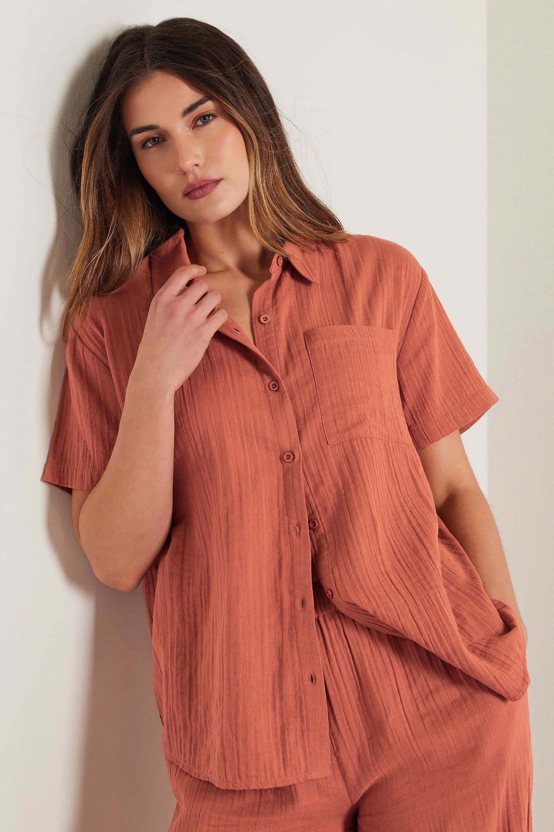 LTS Tall Rust Orange Cotton Cheesecloth Short Sleeve Shirt | Long Tall Sally 4
