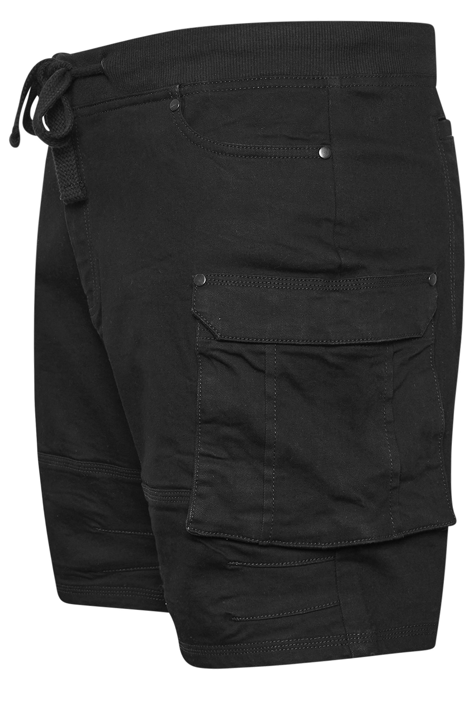BadRhino Big & Tall Black Elasticated Cargo Denim Shorts | BadRhino 5