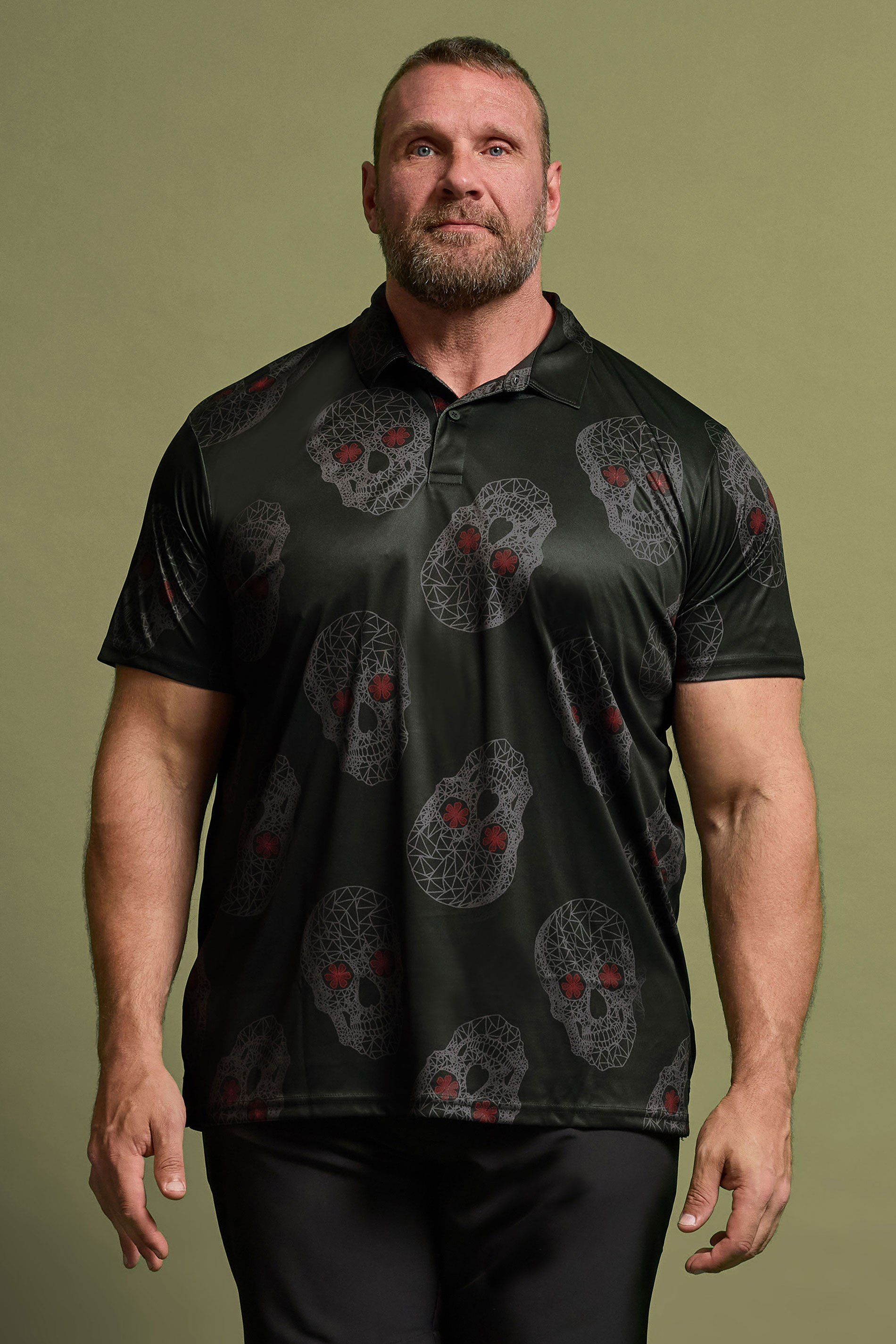 BadRhino Golf Big & Tall Black Skull Print Polo Shirt | BadRhino 1